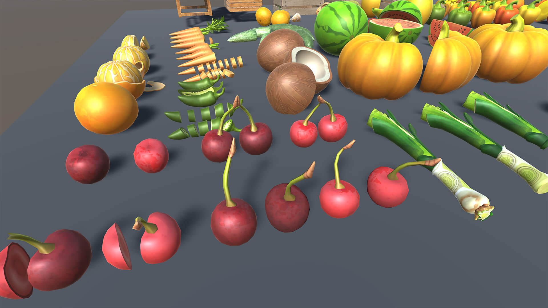 Fruits and Vegetables 3D Asset Pack with Wooden Crates &ampndas 3D Model