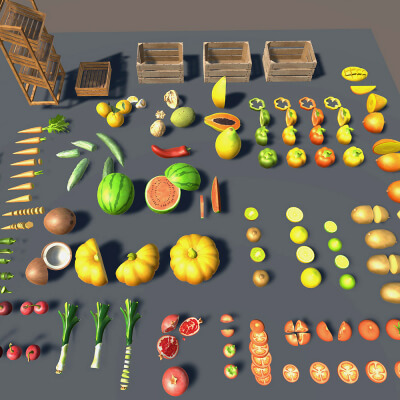 Fruits and Vegetables 3D Asset Pack with Wooden Crates &ndas