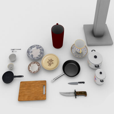 Realistic Kitchen Props Pack – PBR Cookware and Tableware Set