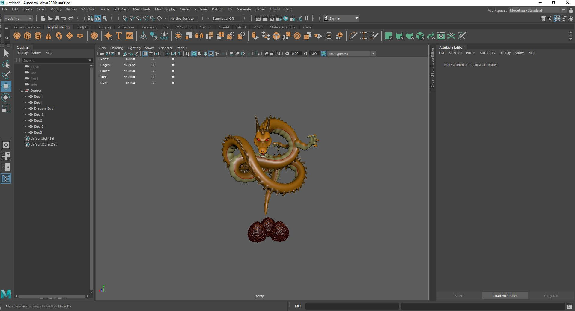 Mythical Golden Serpent Dragon & Dragon Eggs Pack 3D Model