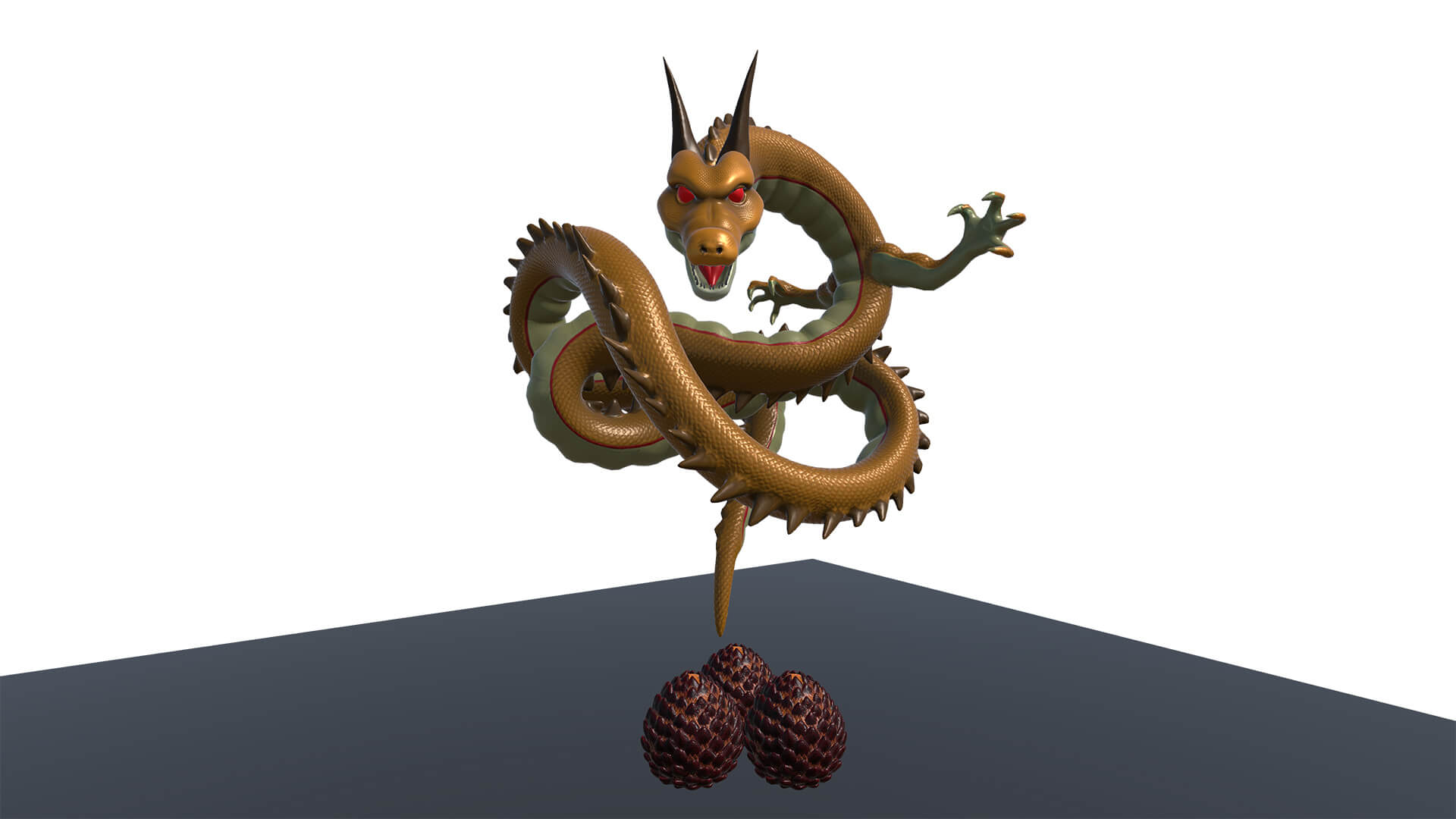 Mythical Golden Serpent Dragon & Dragon Eggs Pack 3D Model