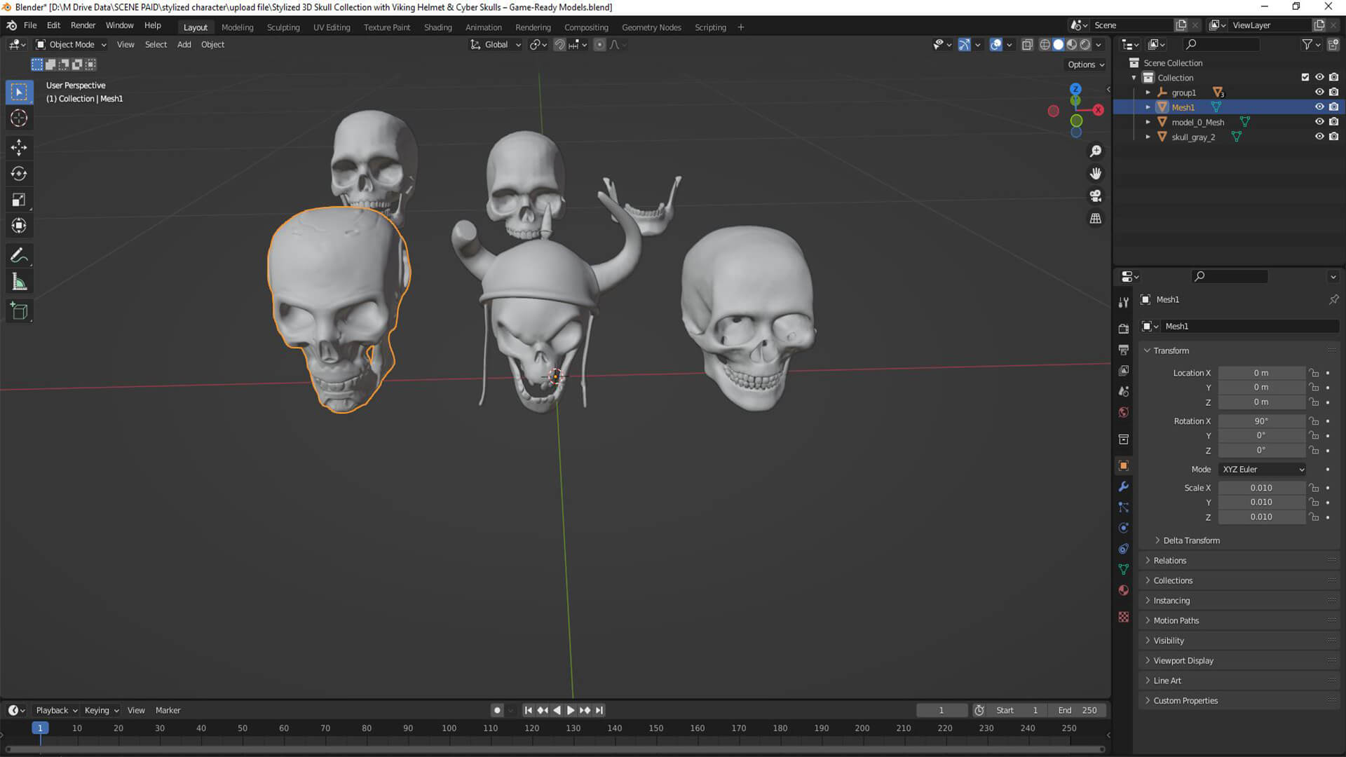 Stylized 3D Skull Collection with Viking Helmet &amp Cyber 3D Model