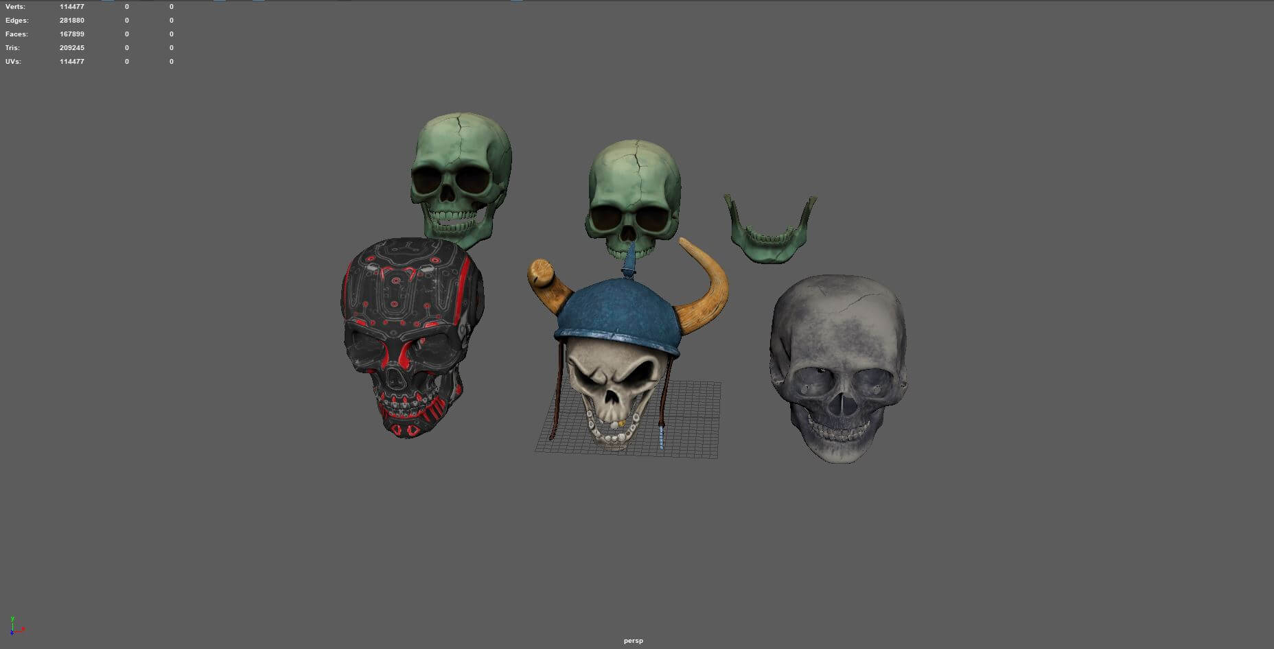 Stylized 3D Skull Collection with Viking Helmet &amp Cyber 3D Model