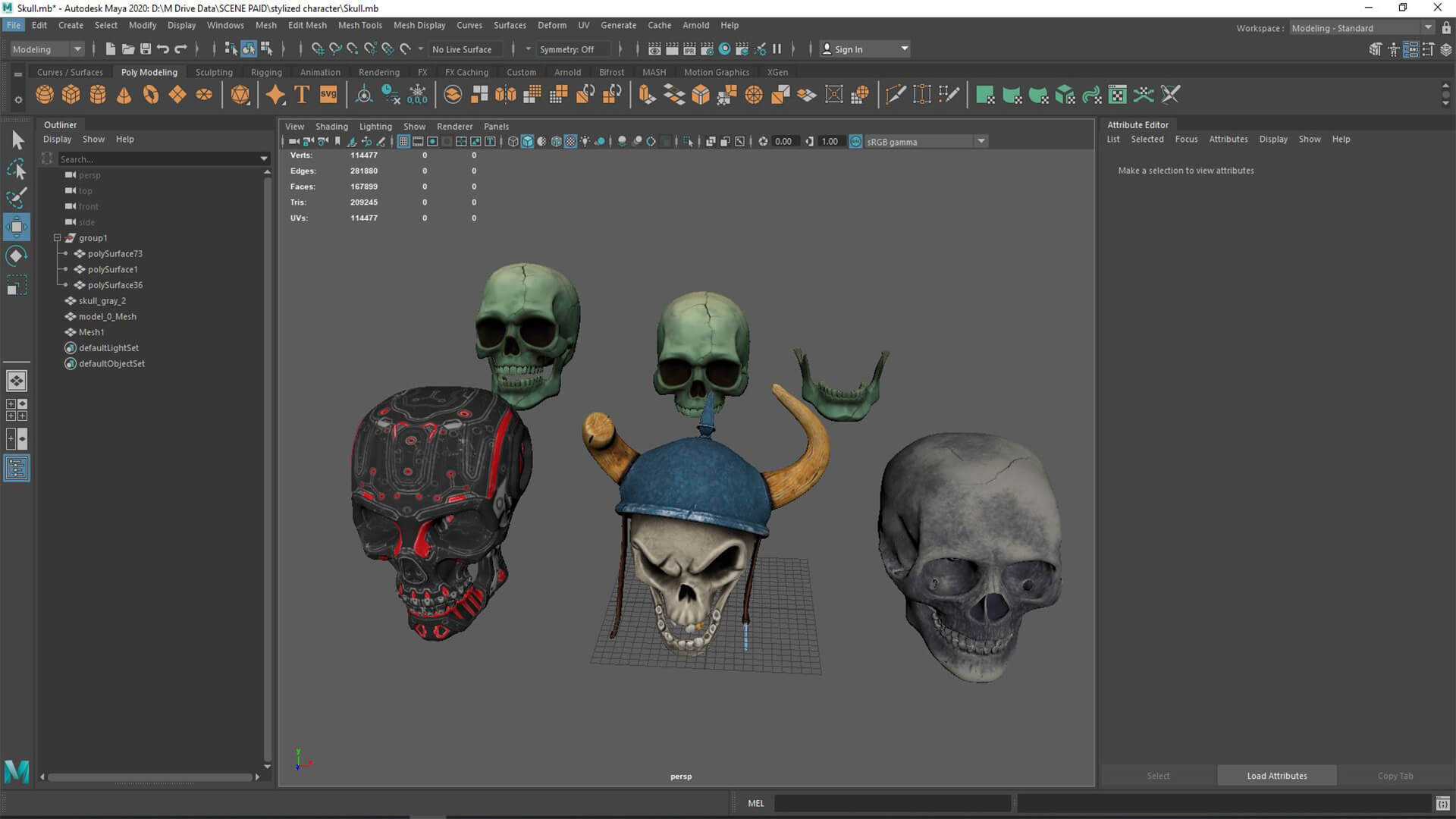 Stylized 3D Skull Collection with Viking Helmet &amp Cyber 3D Model