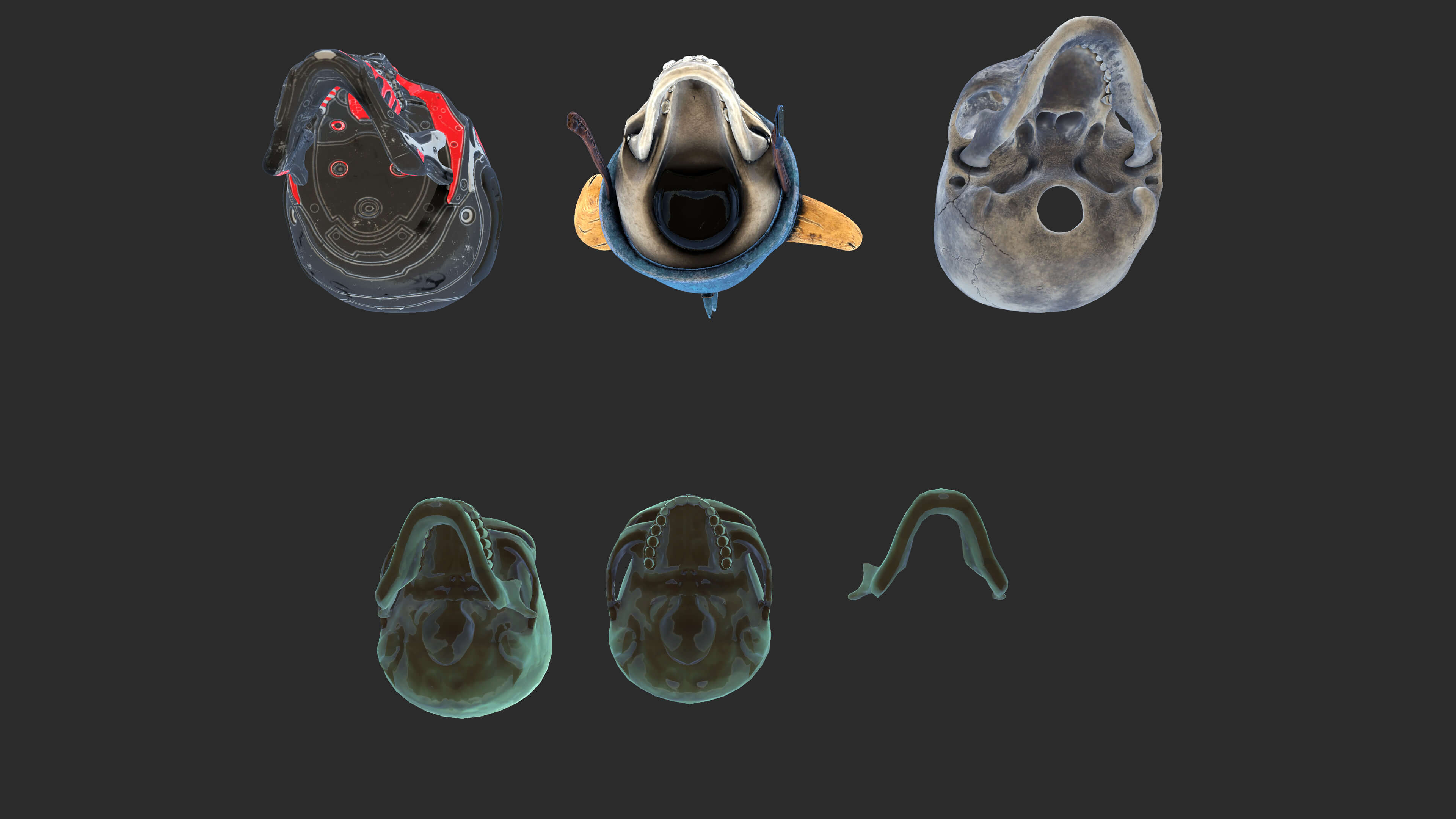 Stylized 3D Skull Collection with Viking Helmet & Cyber 3D Model