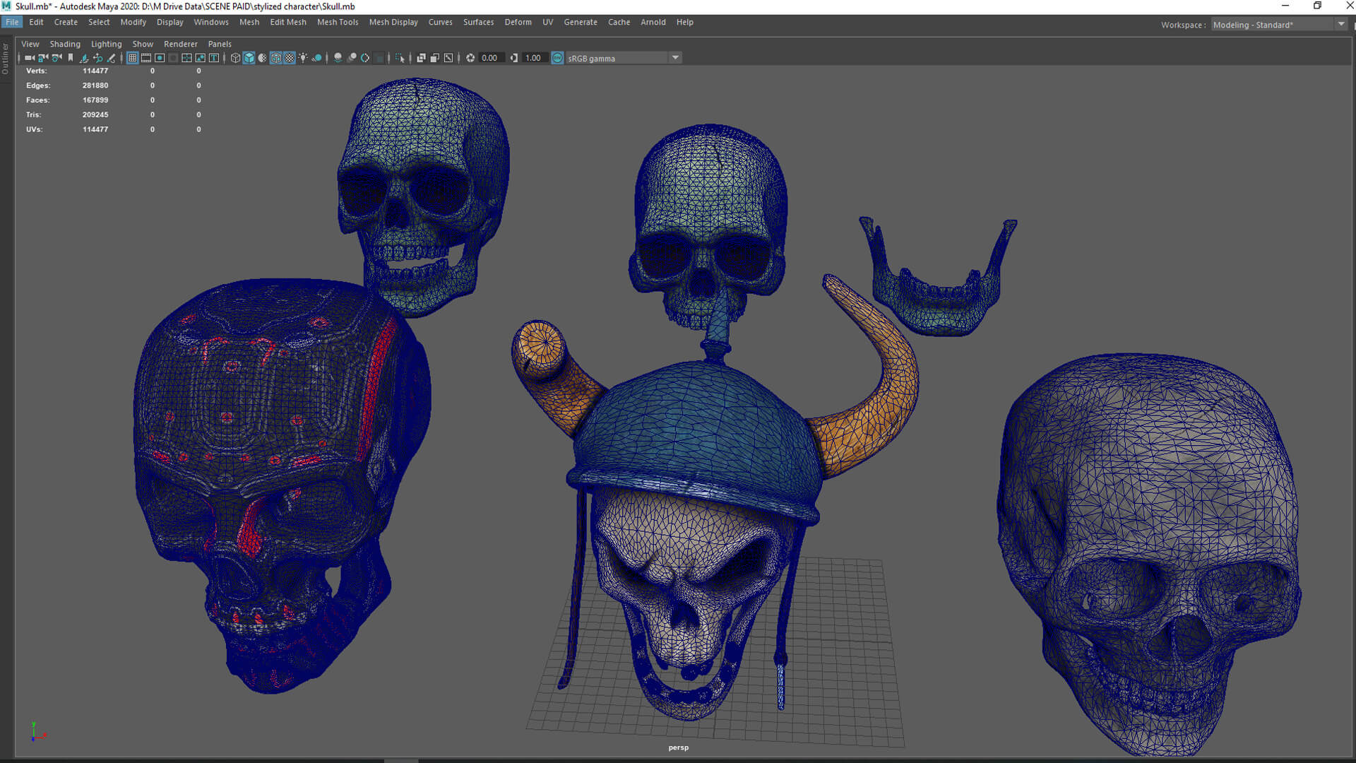 Stylized 3D Skull Collection with Viking Helmet & Cyber 3D Model