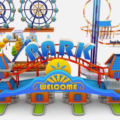 Stylized Amusement Park Pack – Low Poly Carnival, Them