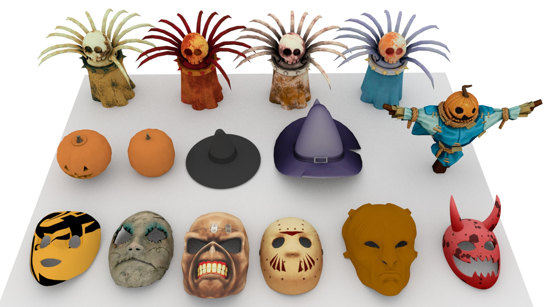 Stylized Halloween Horror Props and Masks Pack 4k Pbr 3D Model