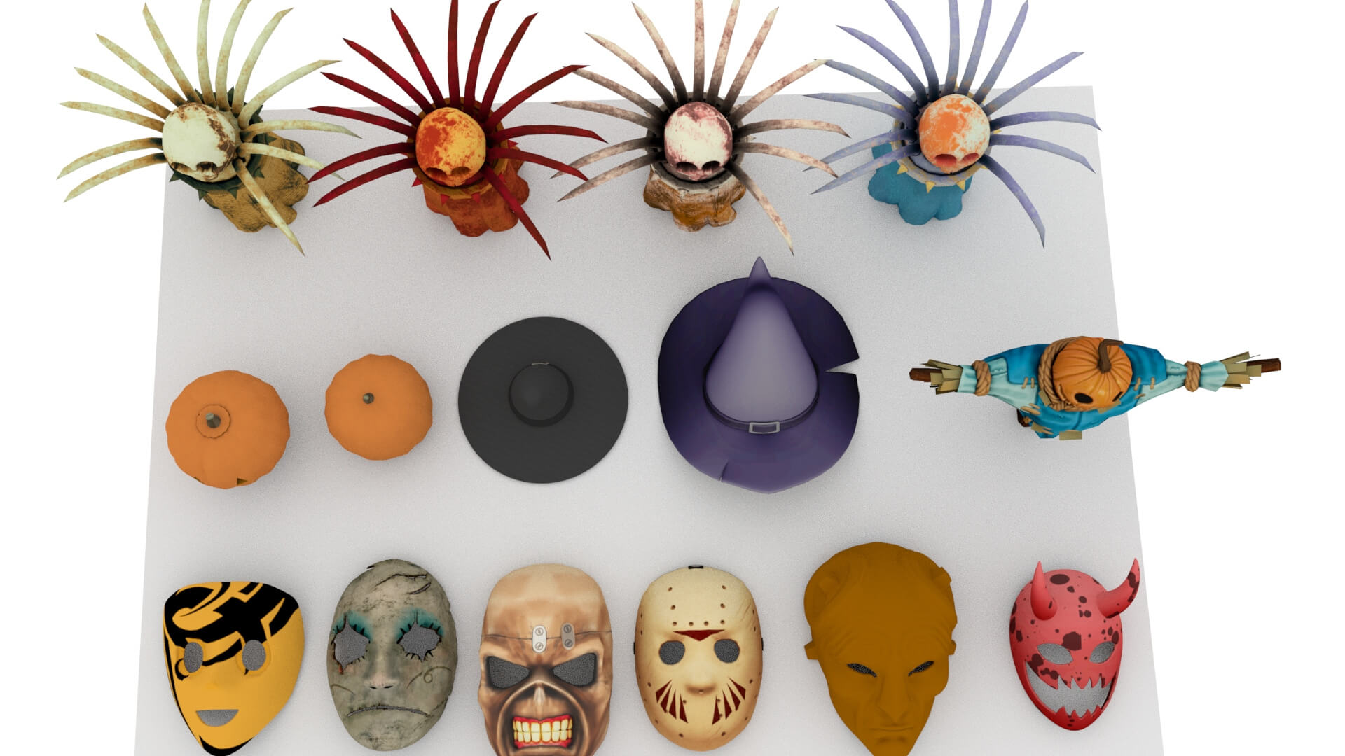 Stylized Halloween Horror Props and Masks Pack 4k Pbr 3D Model