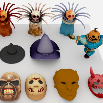 Stylized Halloween Horror Props and Masks Pack 4k Pbr