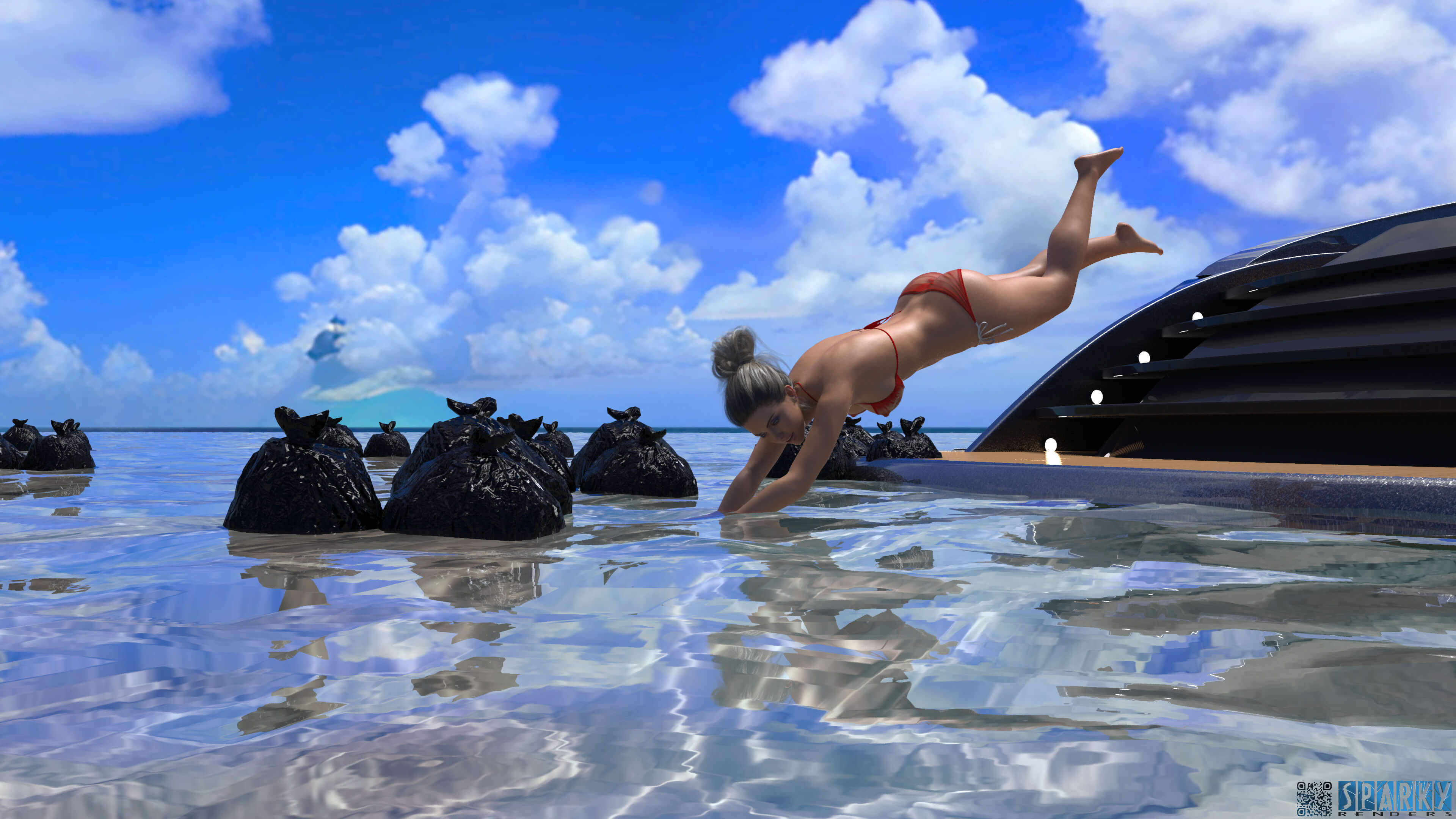 Diving Into Meme 3D Render, Digital Artwork by Sparky77