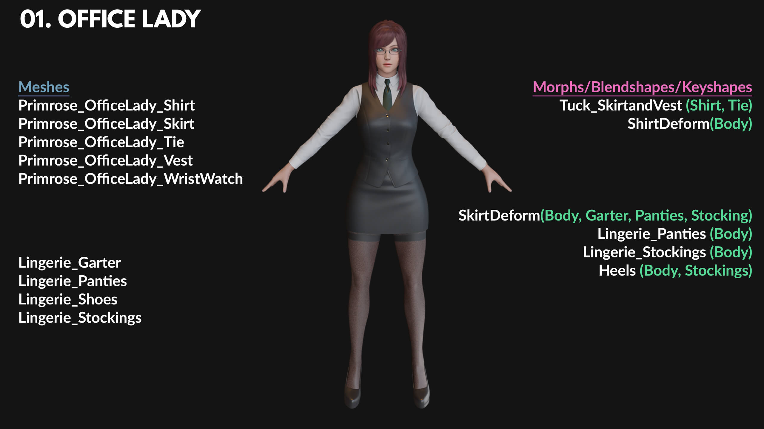 Primrose Office Lady - Game Ready 3D Model