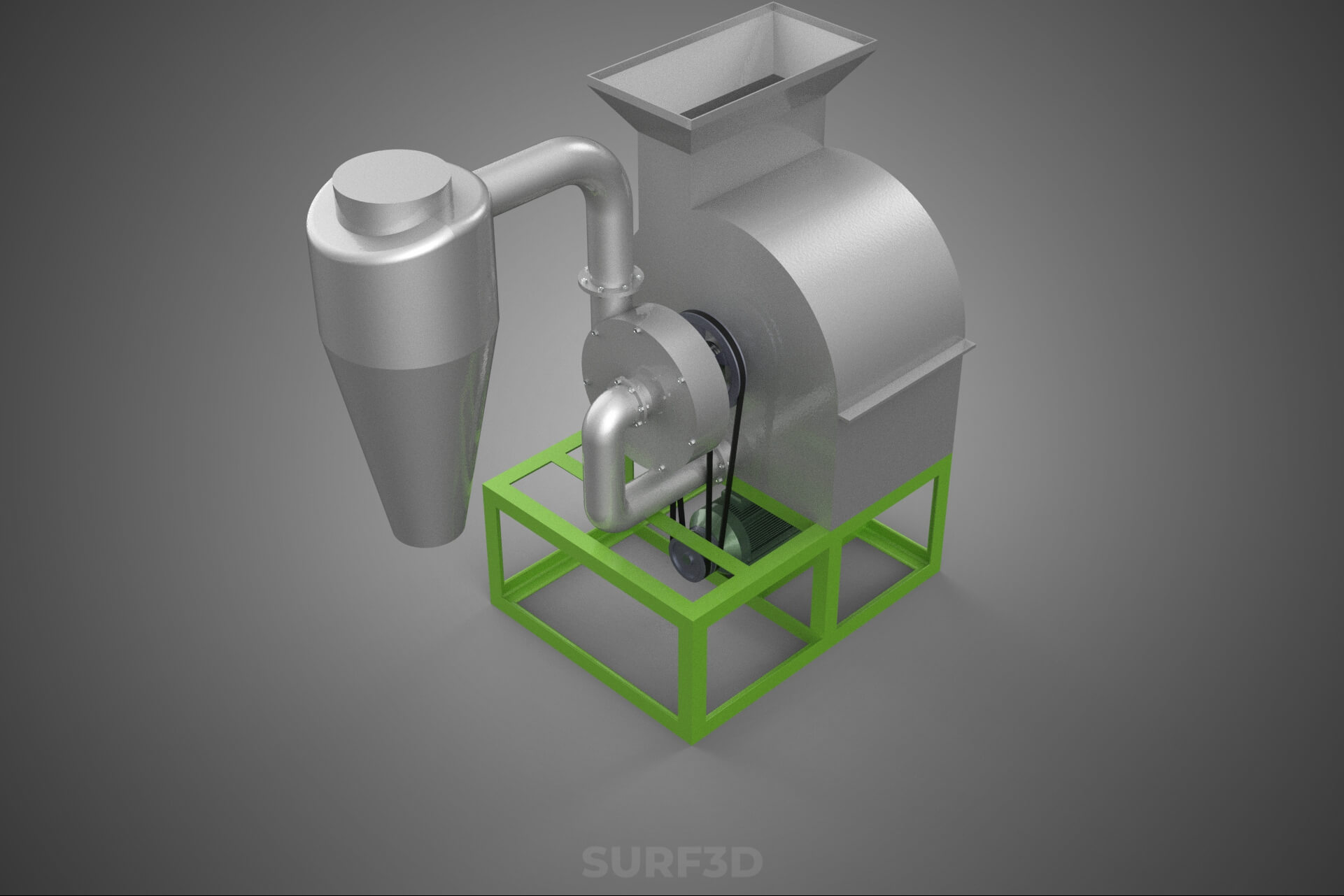 Crusher Hammer Mill Cyclone Dust Suction Separator Machine 3D Model