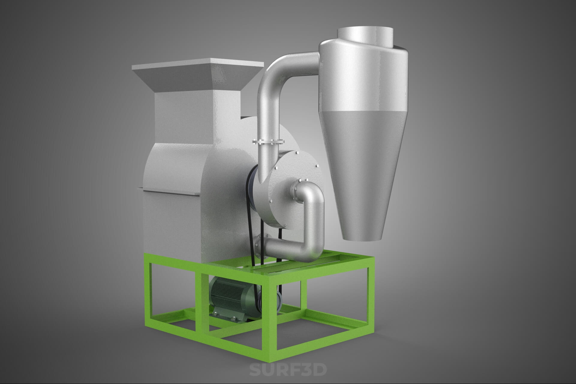 Crusher Hammer Mill Cyclone Dust Suction Separator Machine 3D Model