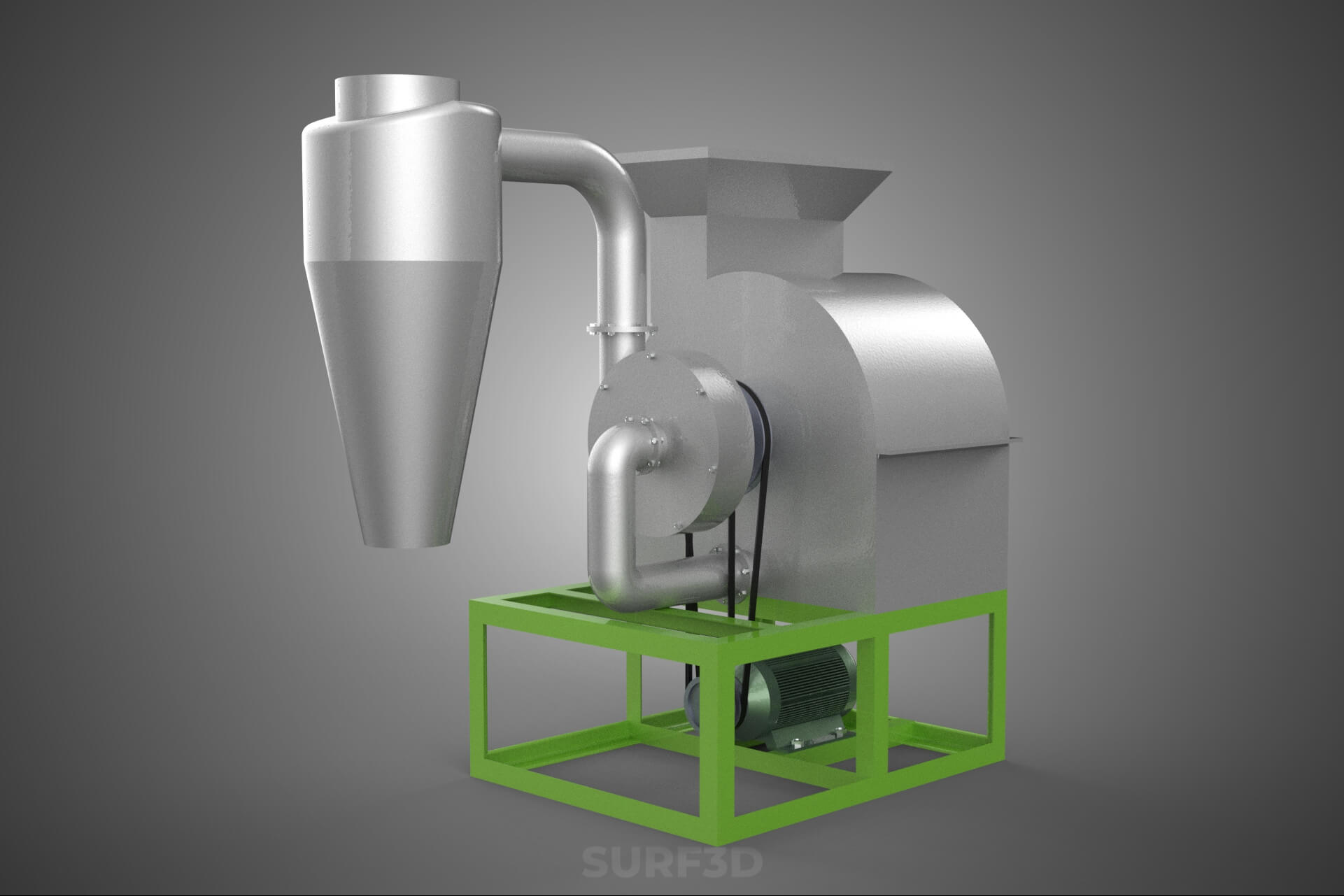 Crusher Hammer Mill Cyclone Dust Suction Separator Machine 3D Model