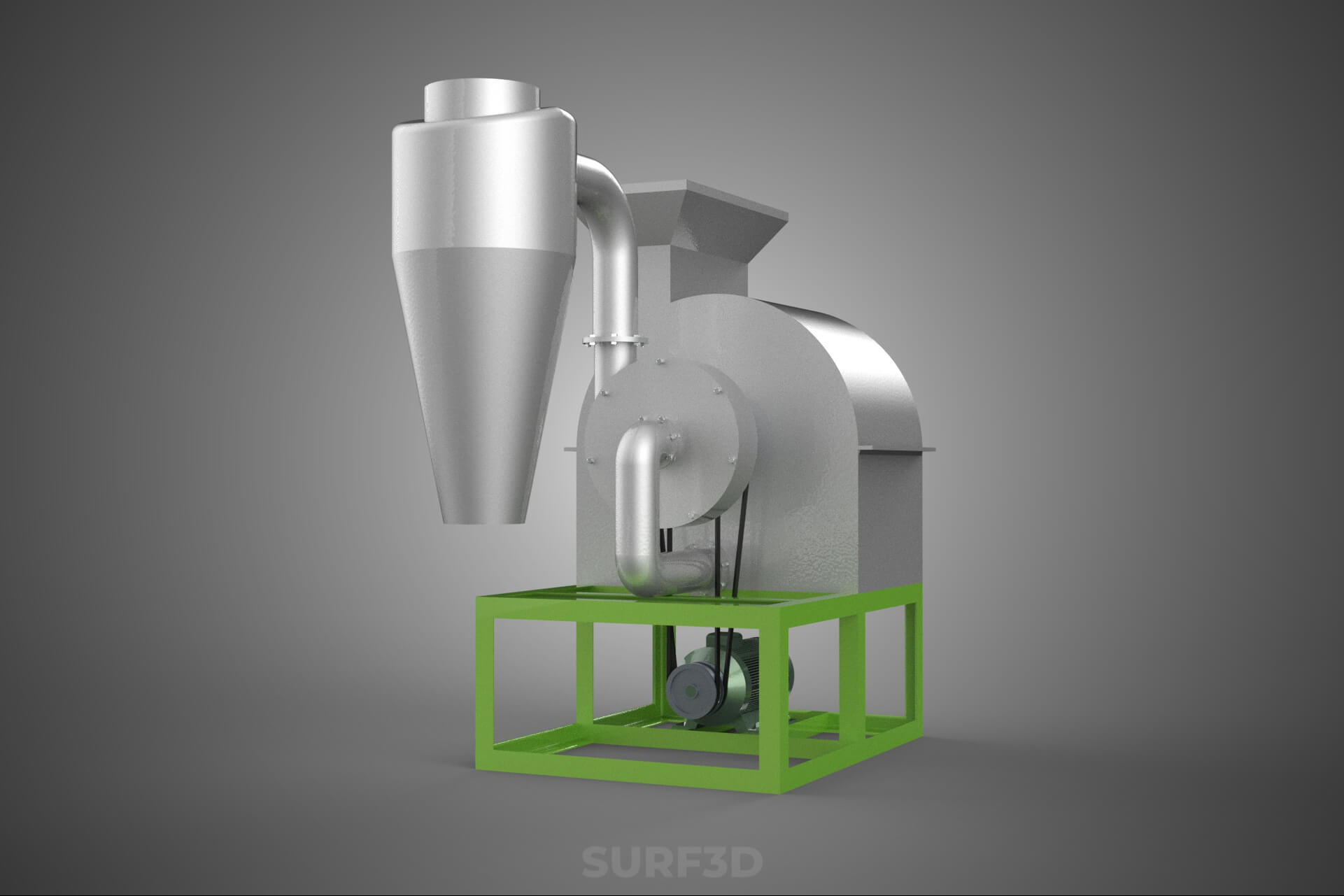 Crusher Hammer Mill Cyclone Dust Suction Separator Machine 3D Model