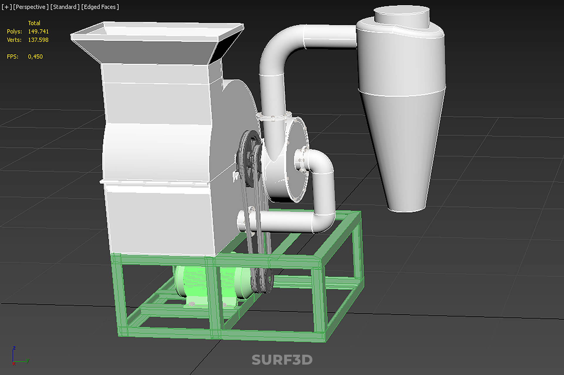 Crusher Hammer Mill Cyclone Dust Suction Separator Machine 3D Model