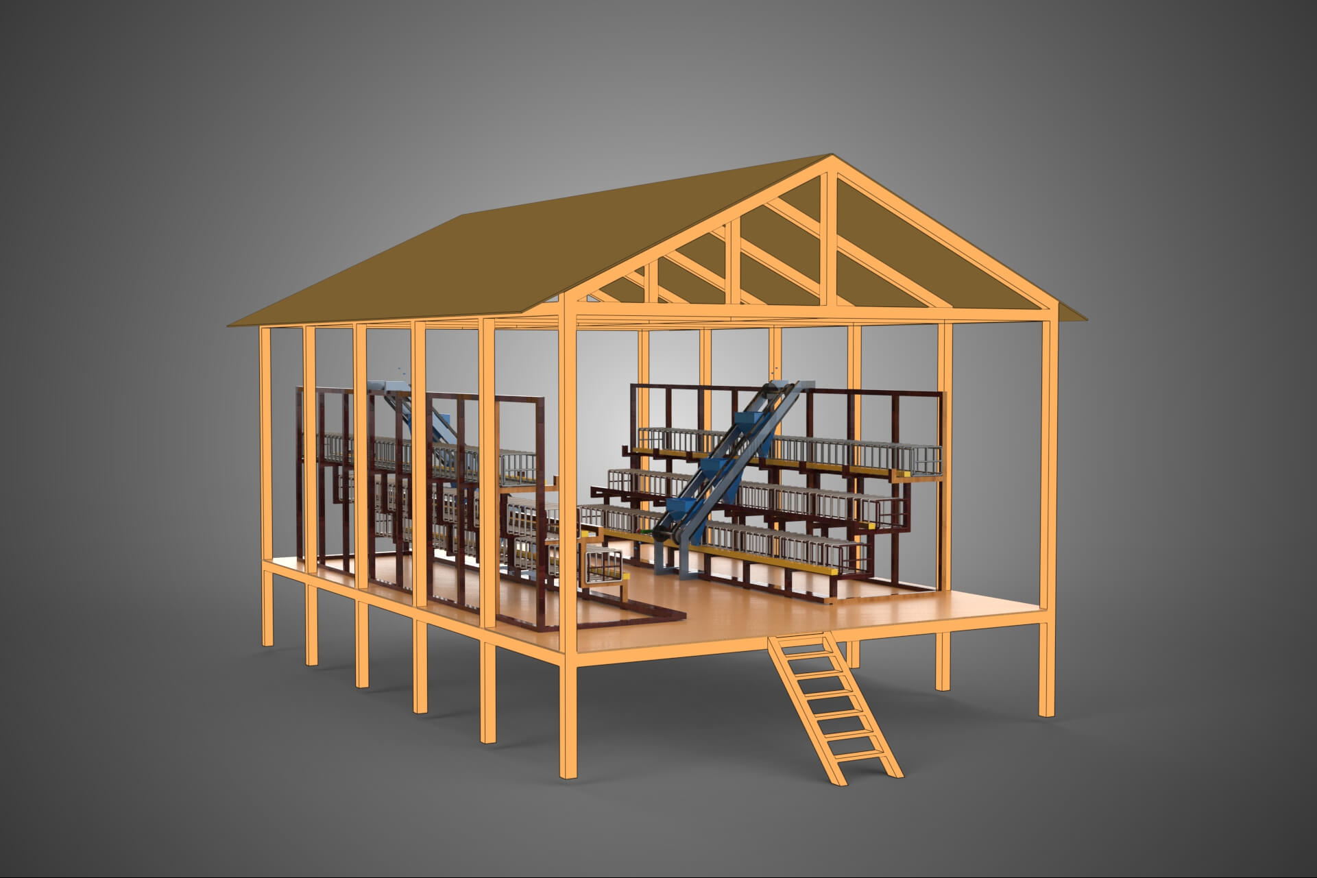 Feeder Feeding Line System Poultry Sliding Rail Ladder Coop 3D Model