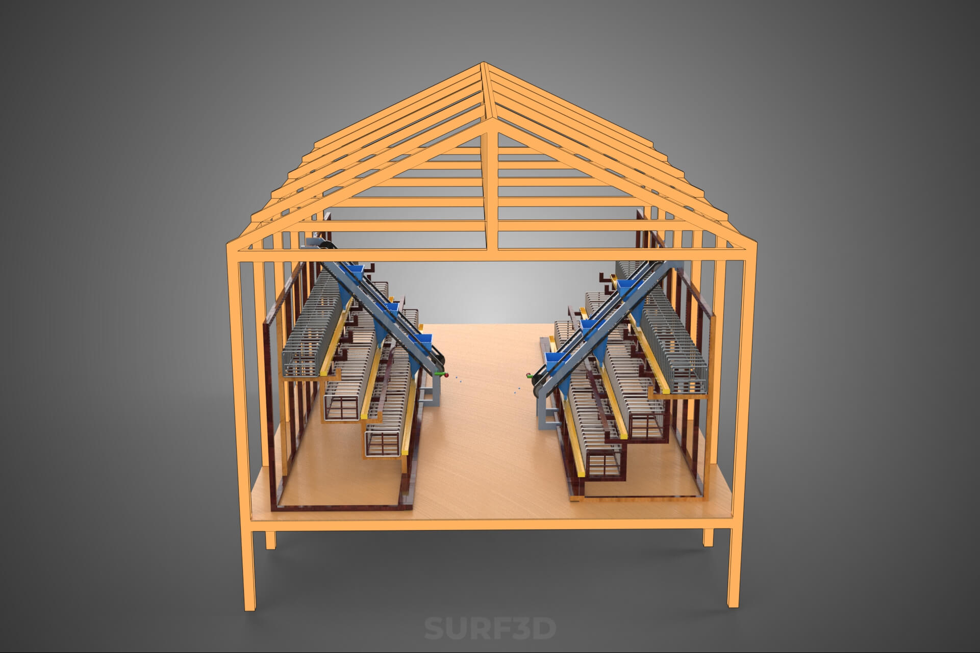 Feeder Feeding Line System Poultry Sliding Rail Ladder Coop 3D Model