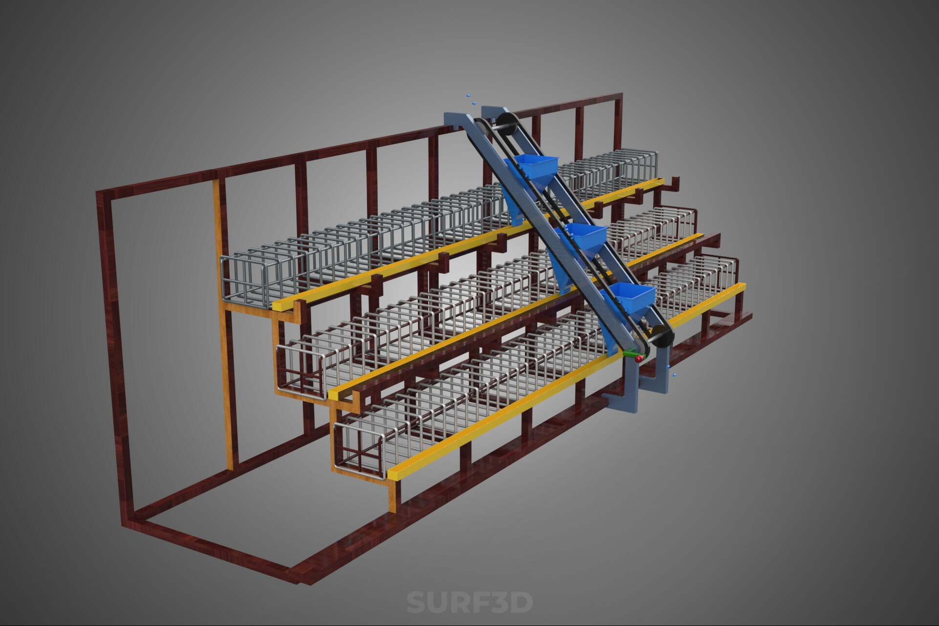 Feeder Feeding Line System Poultry Sliding Rail Ladder Coop 3D Model