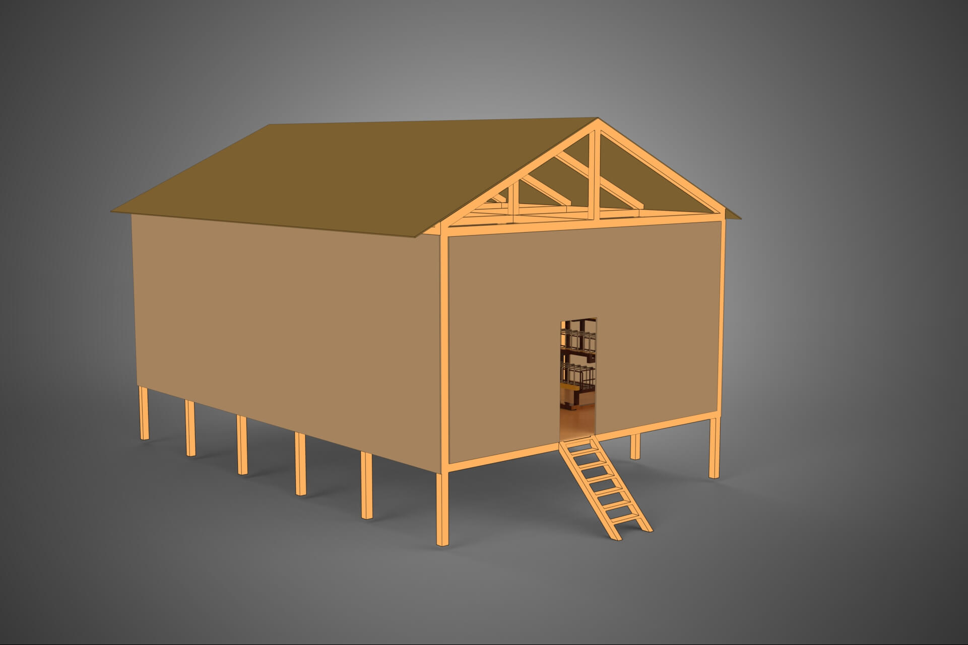 Feeder Feeding Line System Poultry Sliding Rail Ladder Coop 3D Model