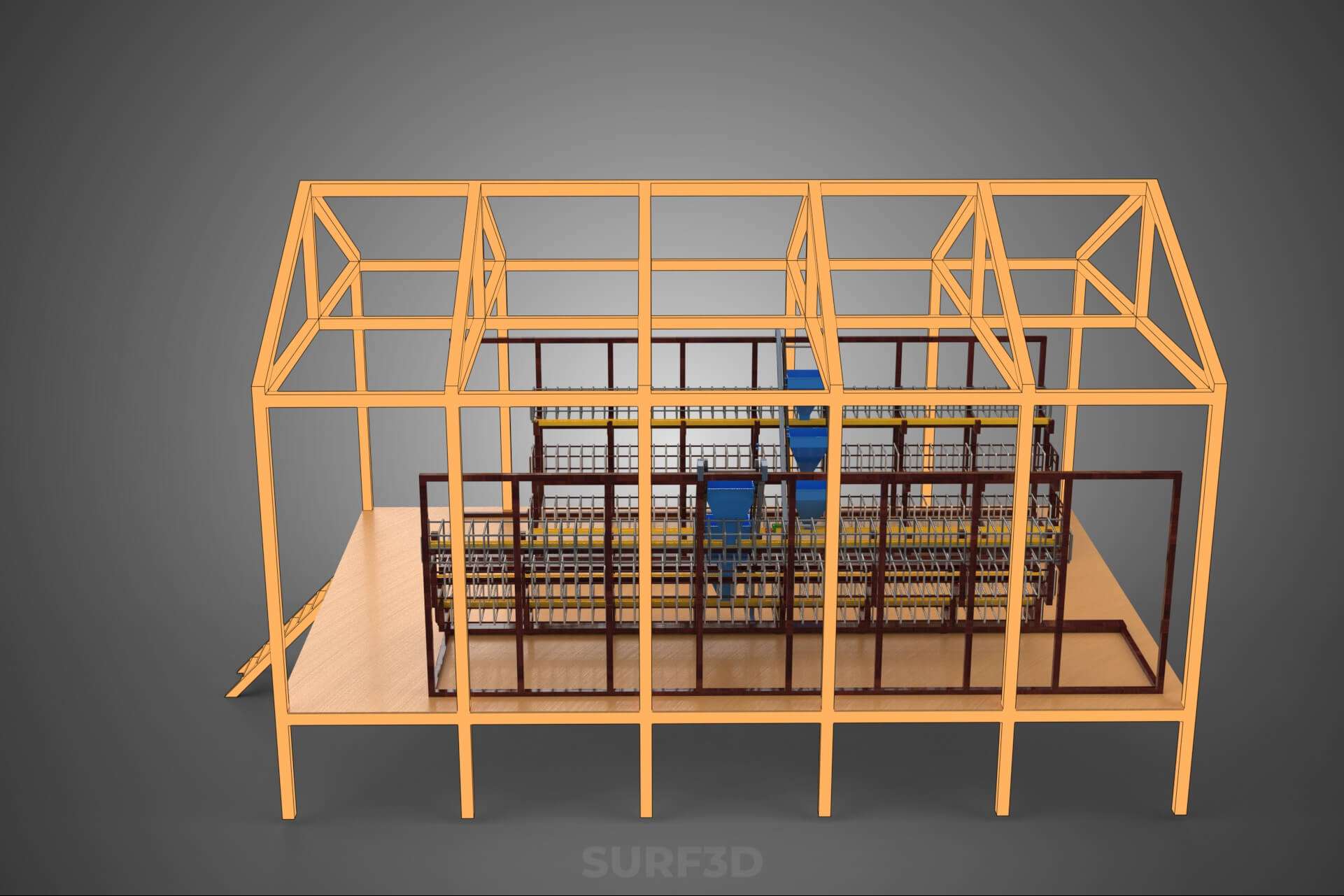 Feeder Feeding Line System Poultry Sliding Rail Ladder Coop 3D Model