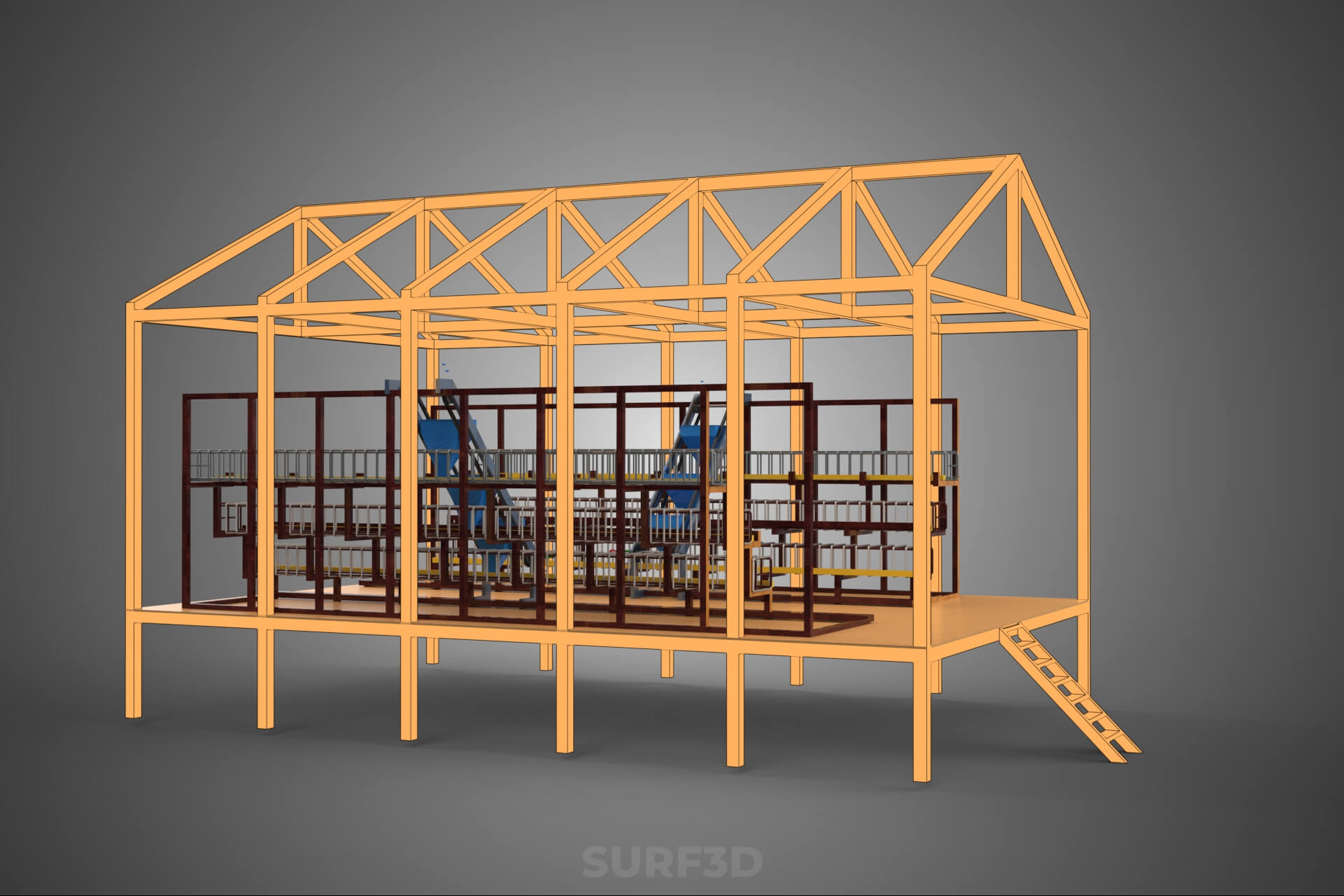 Feeder Feeding Line System Poultry Sliding Rail Ladder Coop 3D Model