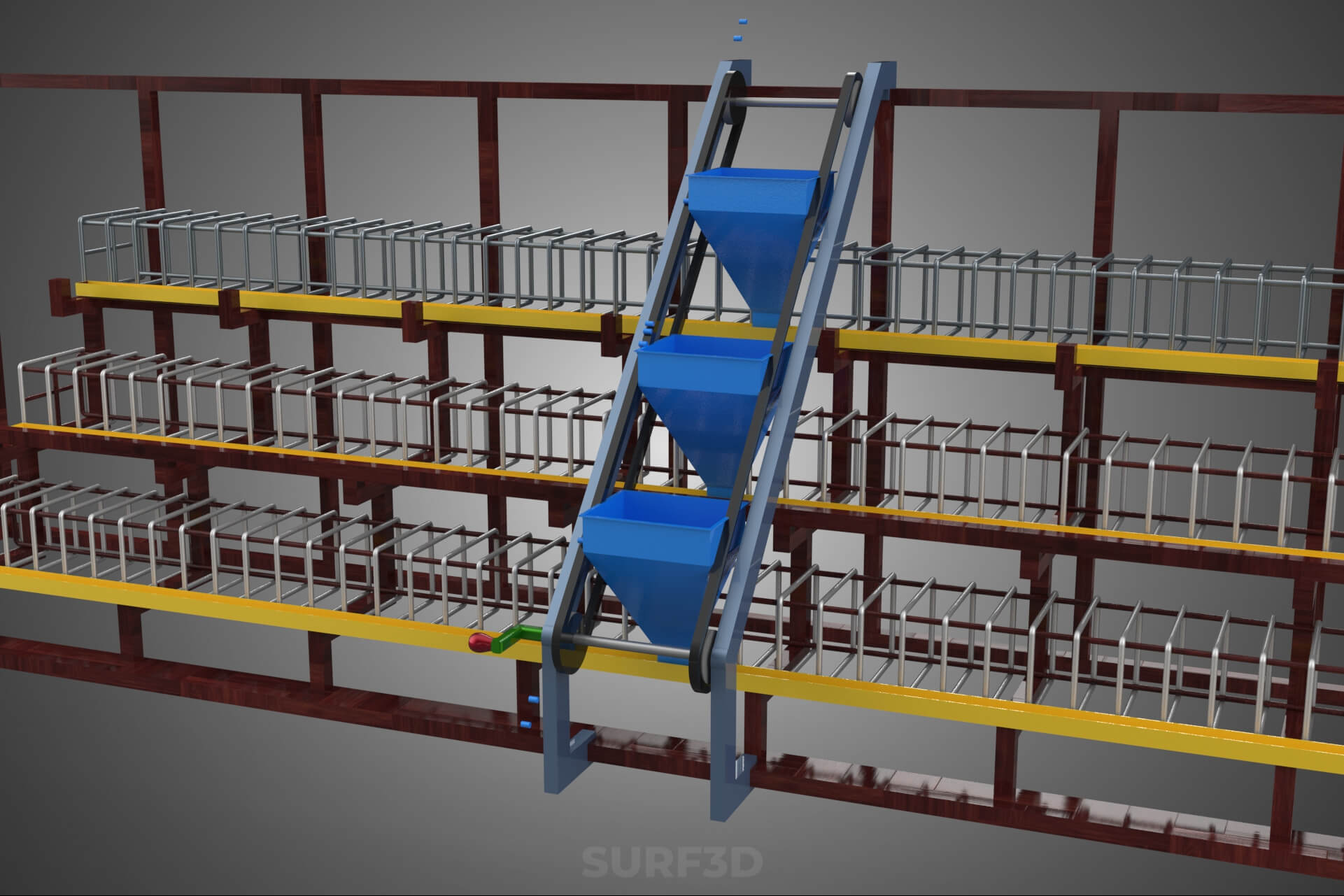 Feeder Feeding Line System Poultry Sliding Rail Ladder Coop 3D Model