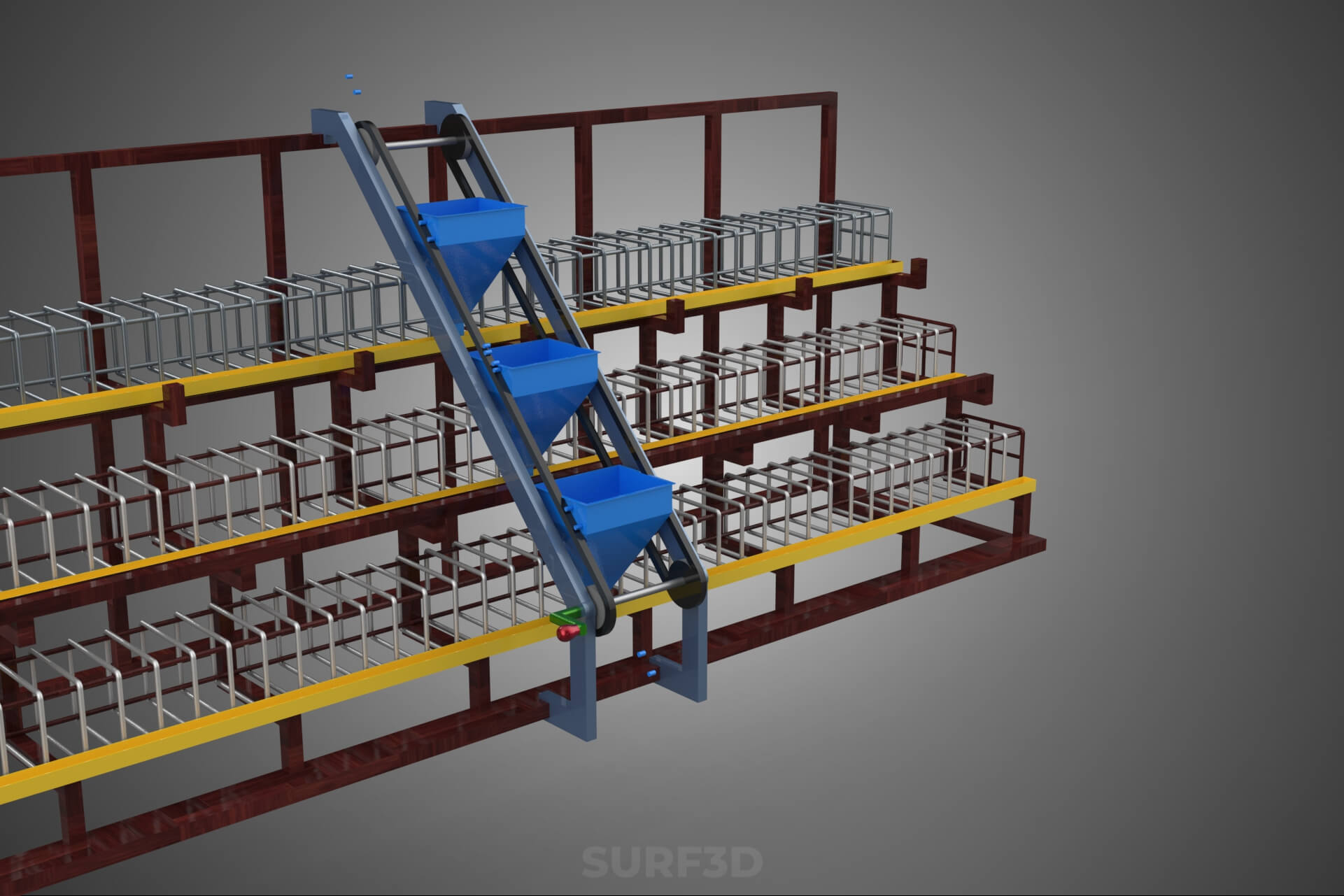 Feeder Feeding Line System Poultry Sliding Rail Ladder Coop 3D Model