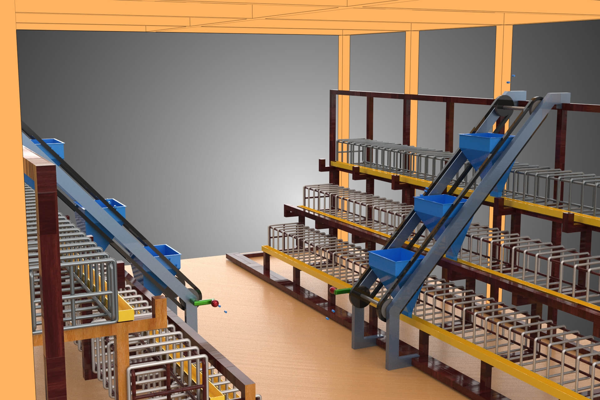 Feeder Feeding Line System Poultry Sliding Rail Ladder Coop 3D Model