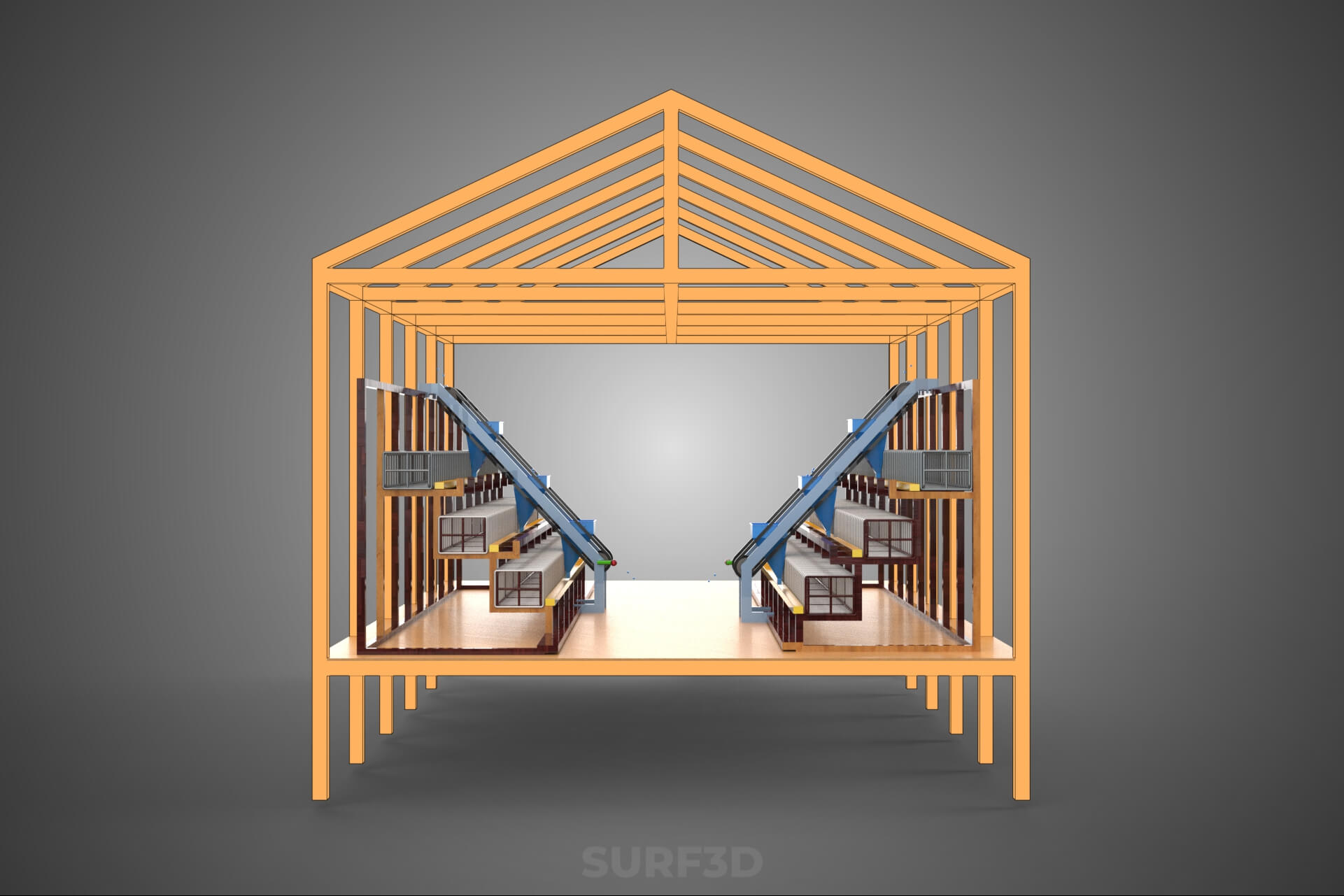 Feeder Feeding Line System Poultry Sliding Rail Ladder Coop 3D Model
