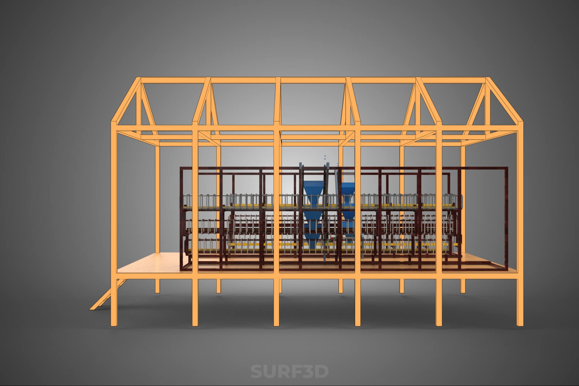 Feeder Feeding Line System Poultry Sliding Rail Ladder Coop 3D Model