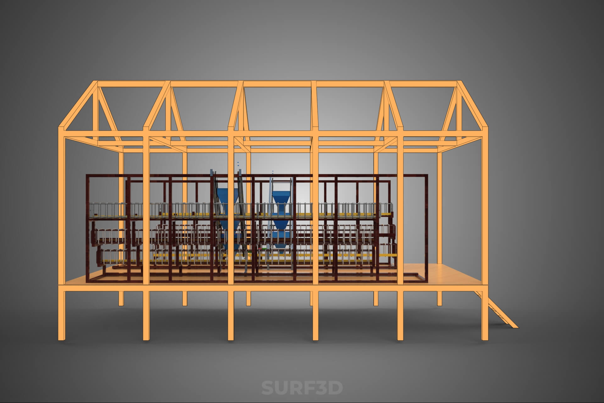 Feeder Feeding Line System Poultry Sliding Rail Ladder Coop 3D Model