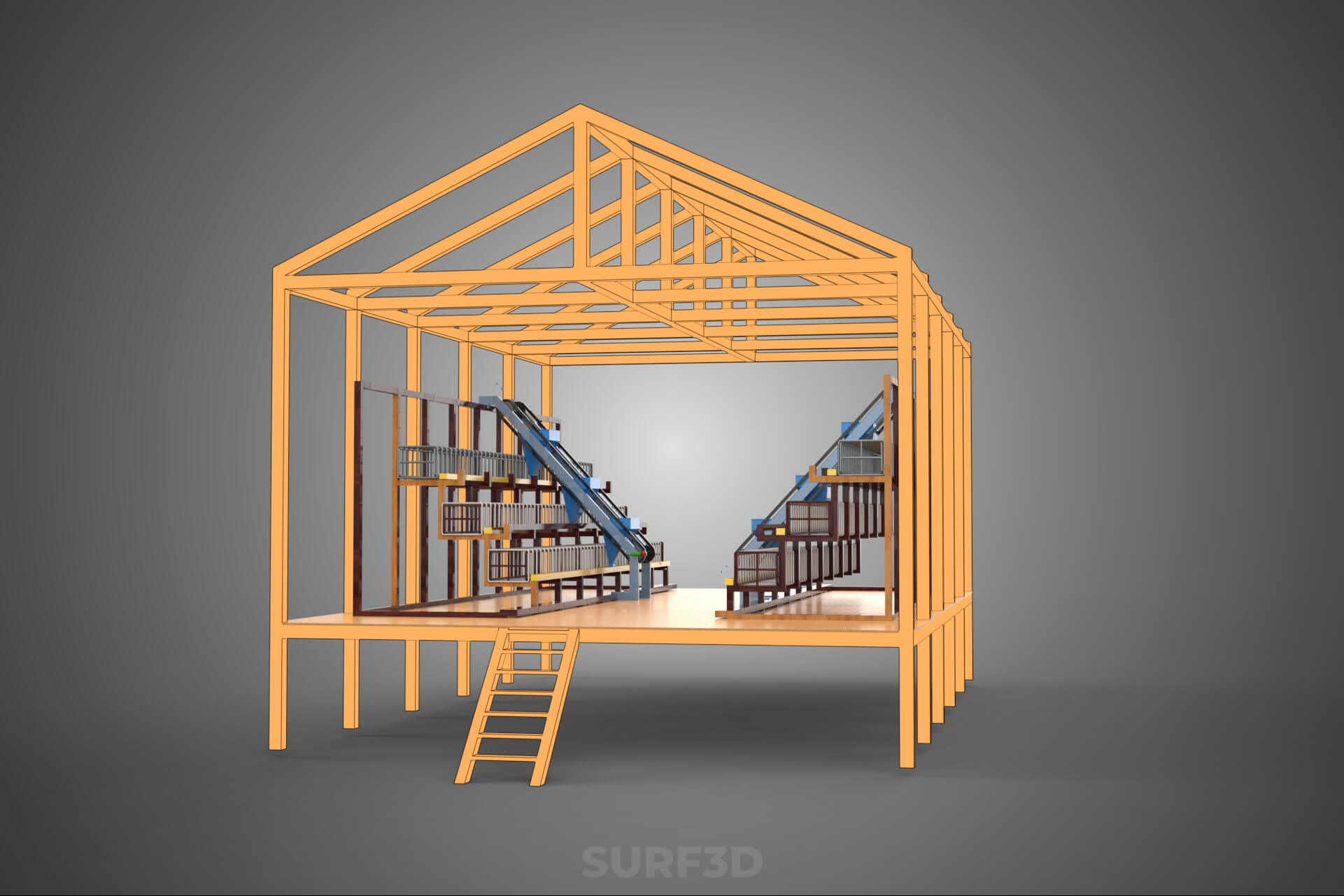 Feeder Feeding Line System Poultry Sliding Rail Ladder Coop 3D Model