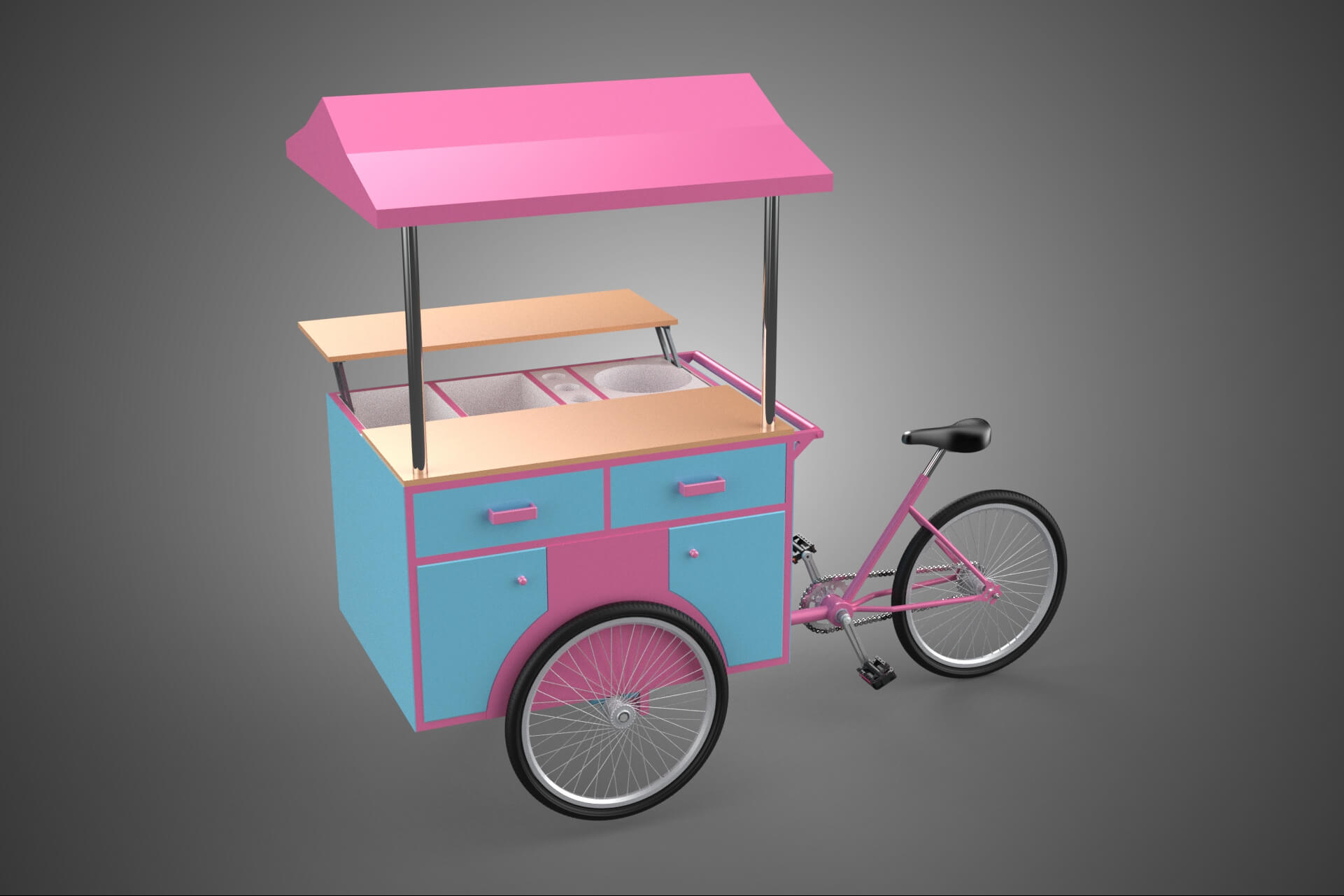 Mobile Ice Cream Bicycle Bike Tricycle Cart Street Vending 3D Model