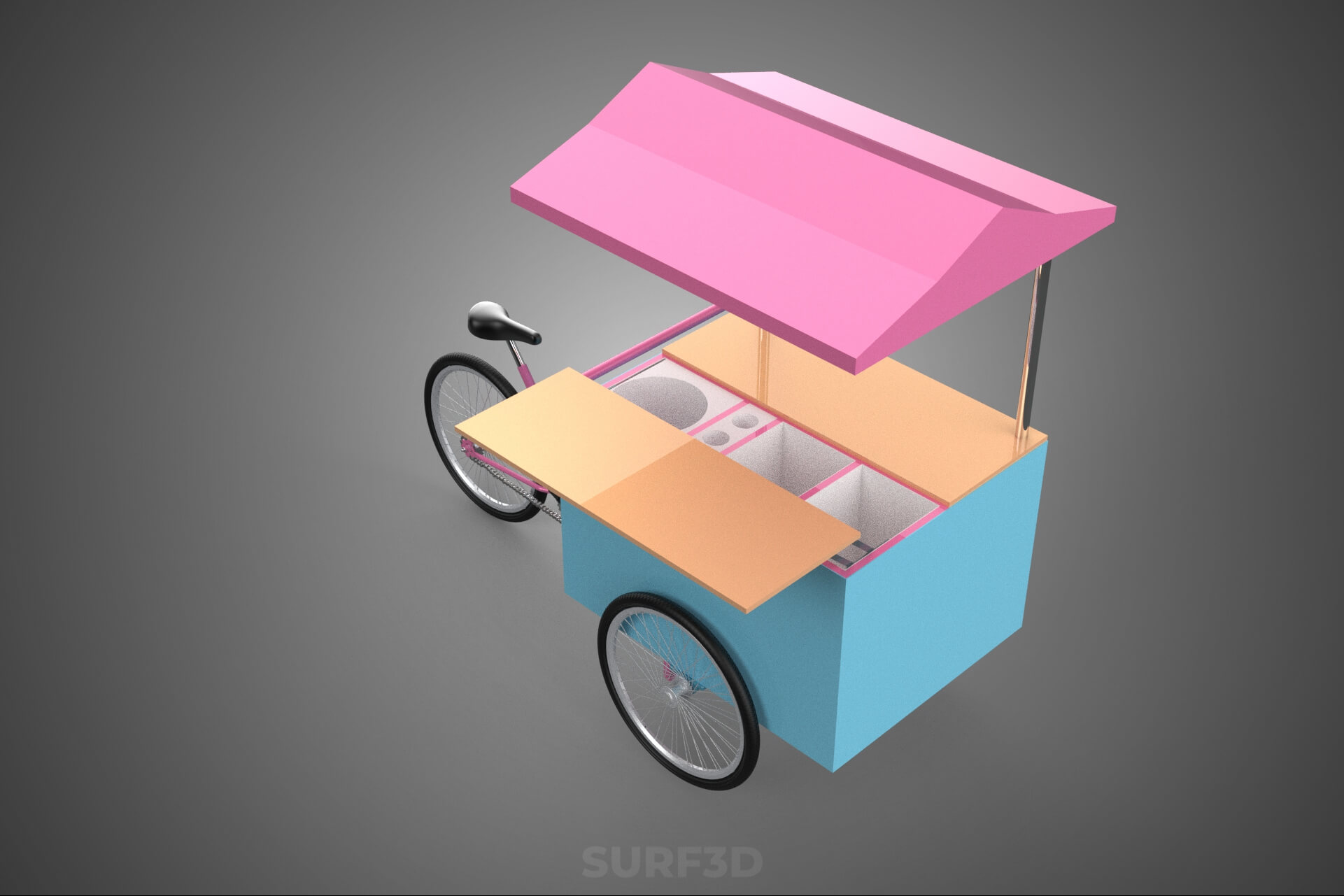 Mobile Ice Cream Bicycle Bike Tricycle Cart Street Vending 3D Model