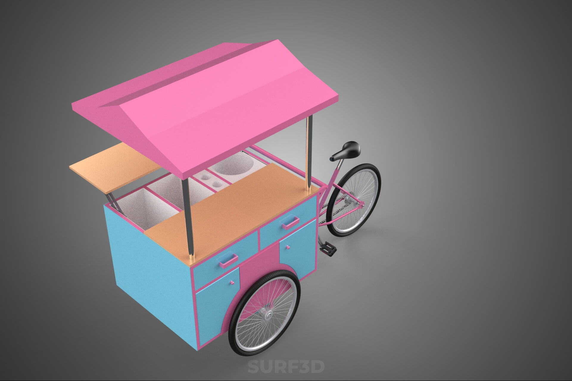 Mobile Ice Cream Bicycle Bike Tricycle Cart Street Vending 3D Model