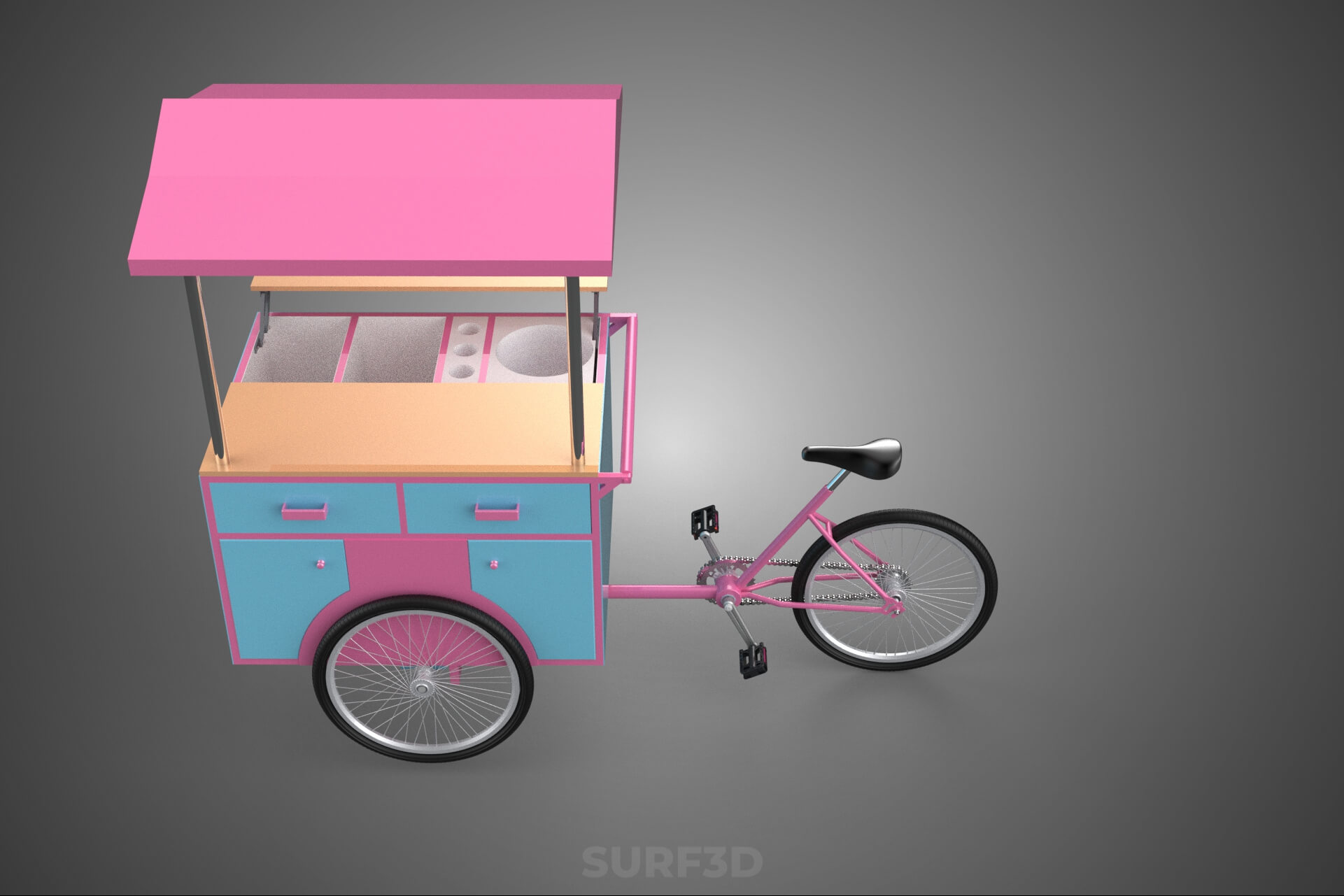 Mobile Ice Cream Bicycle Bike Tricycle Cart Street Vending 3D Model