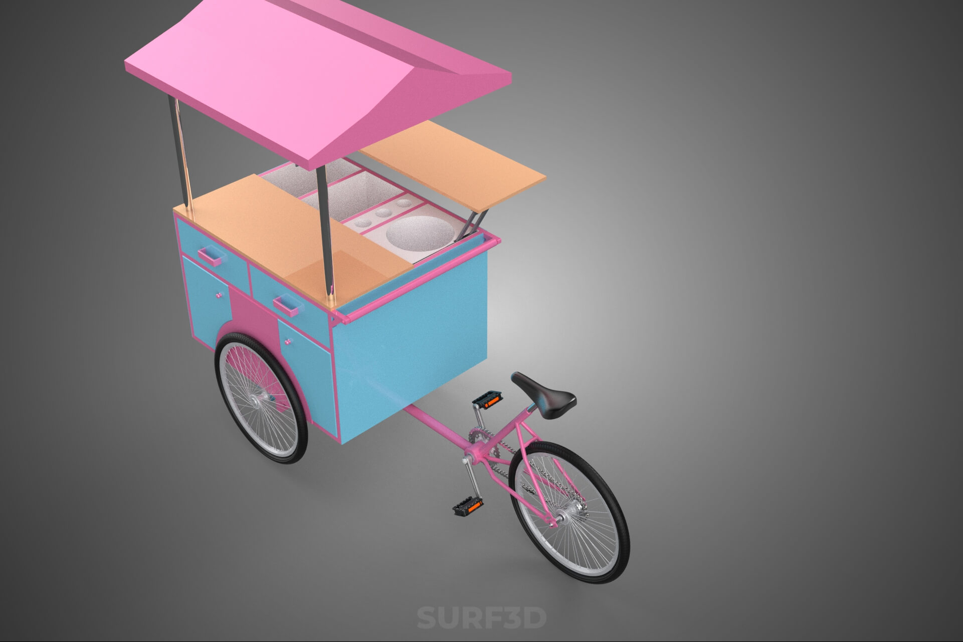 Mobile Ice Cream Bicycle Bike Tricycle Cart Street Vending 3D Model