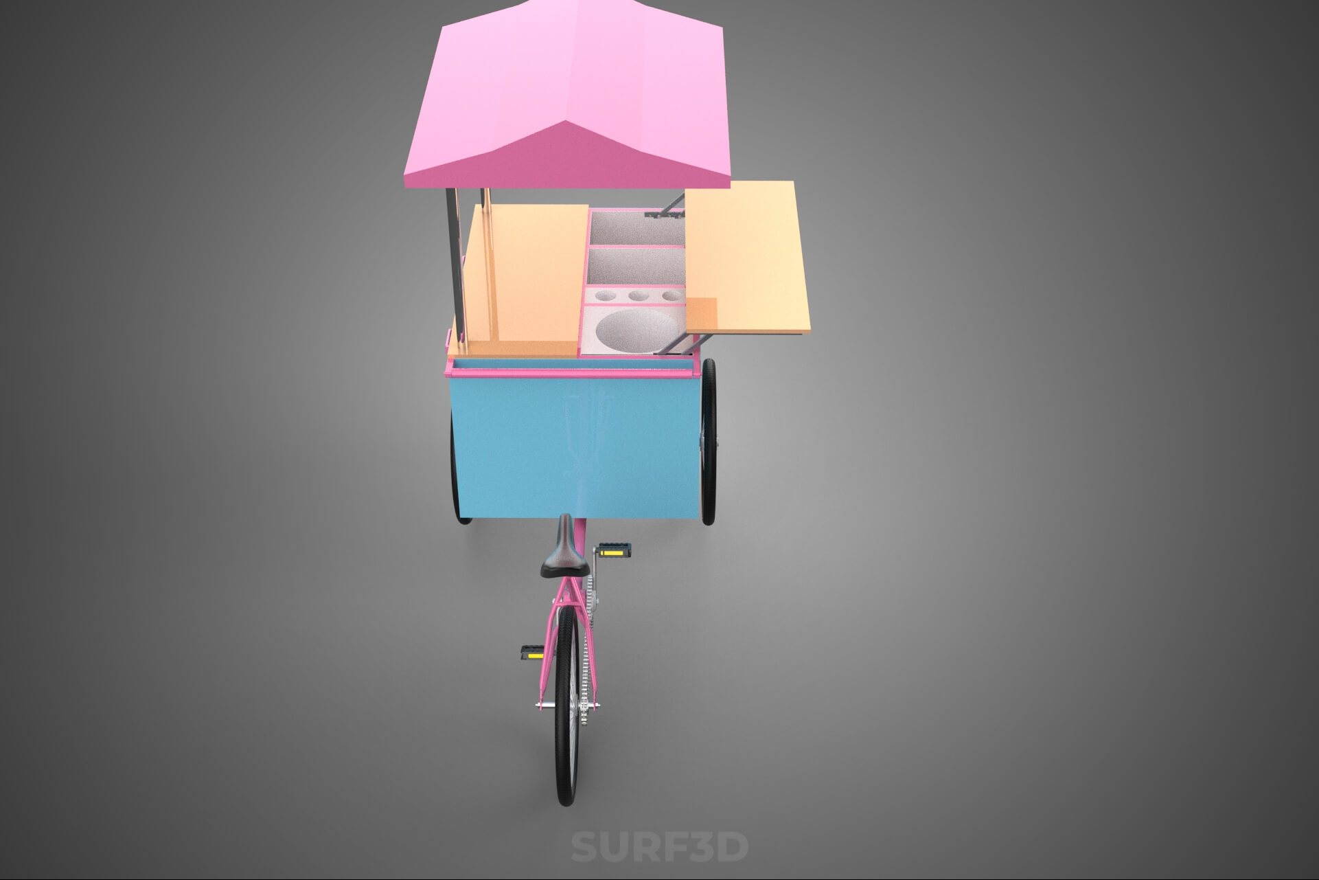 Mobile Ice Cream Bicycle Bike Tricycle Cart Street Vending 3D Model