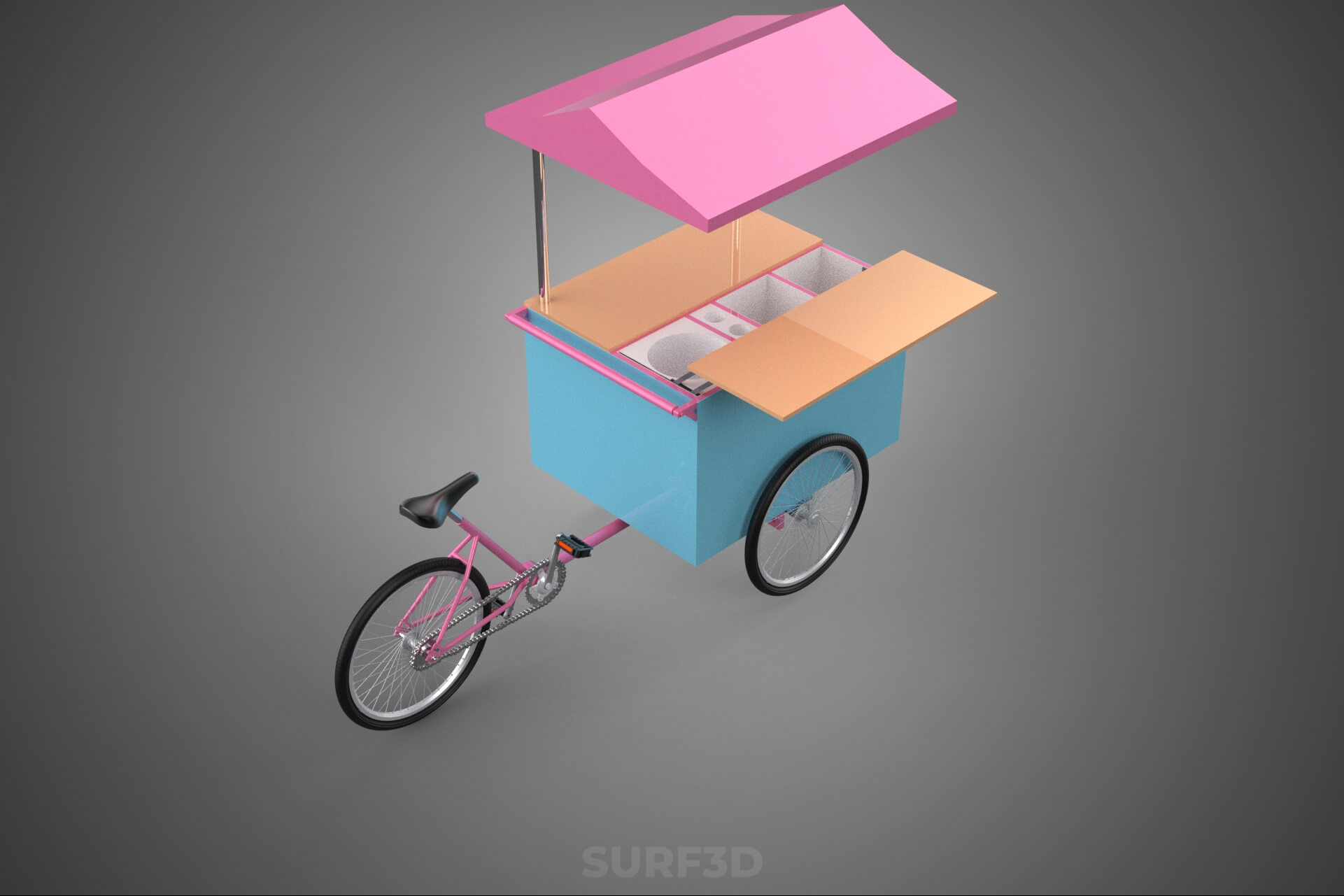 Mobile Ice Cream Bicycle Bike Tricycle Cart Street Vending 3D Model