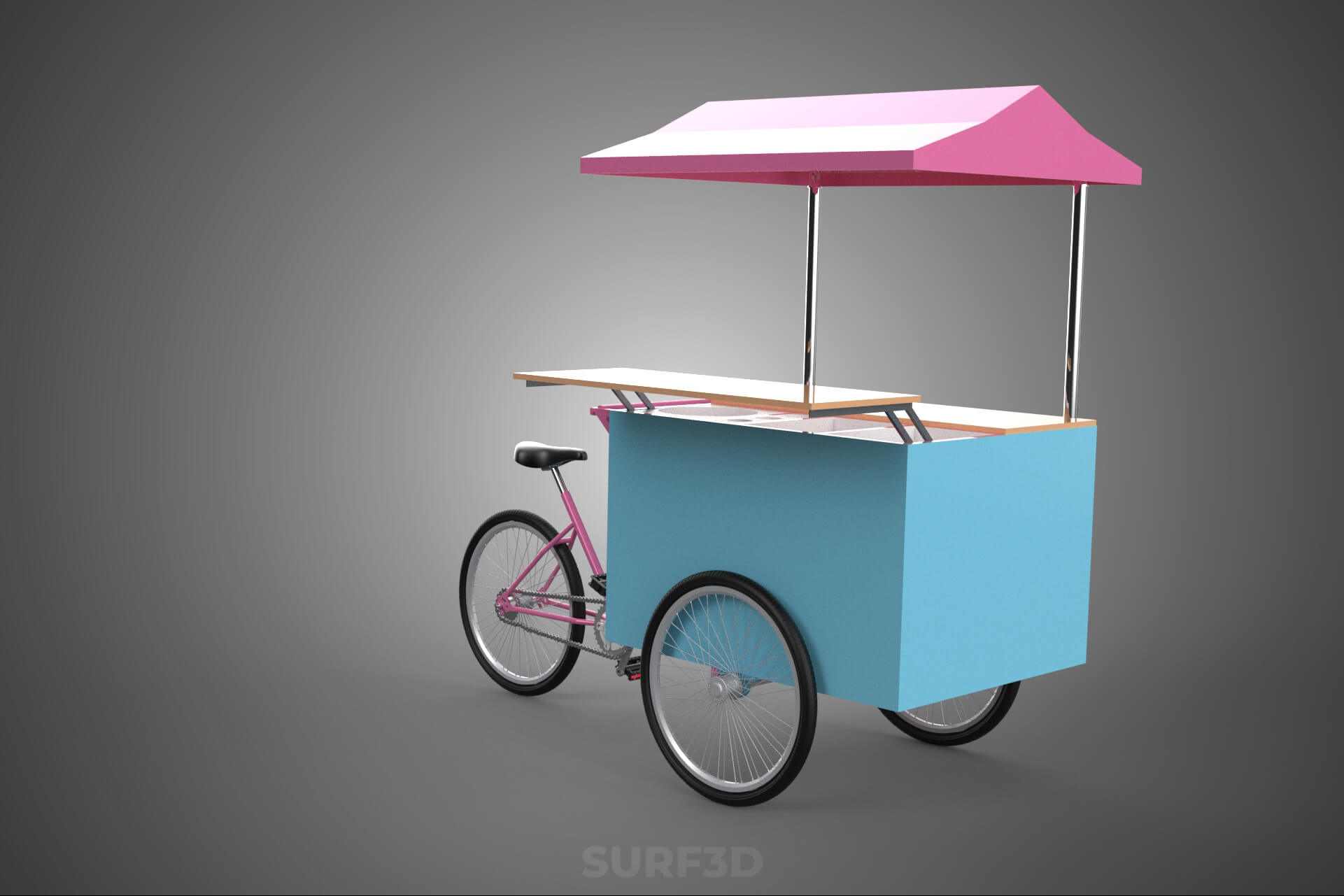 Mobile Ice Cream Bicycle Bike Tricycle Cart Street Vending 3D Model