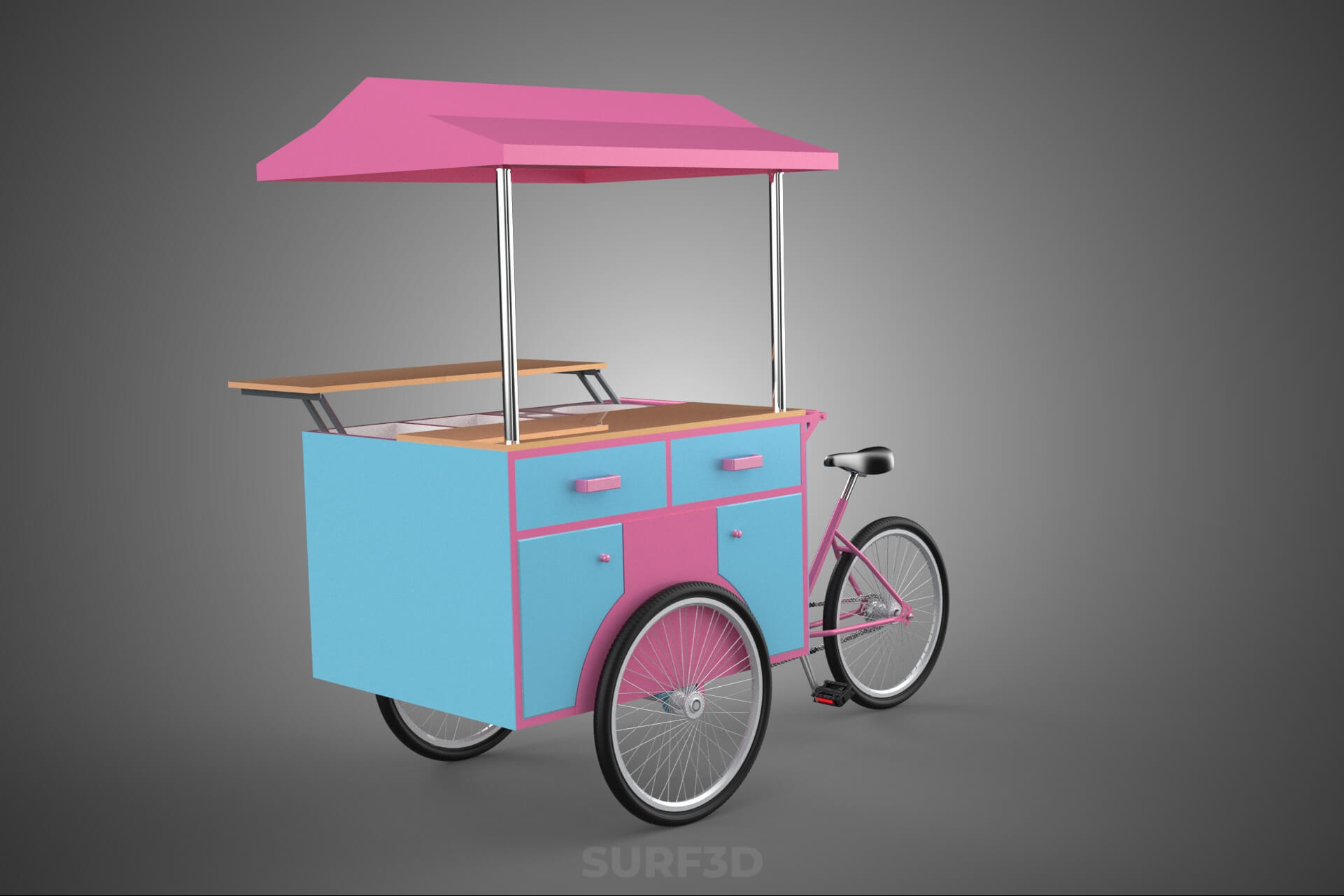 Mobile Ice Cream Bicycle Bike Tricycle Cart Street Vending 3D Model