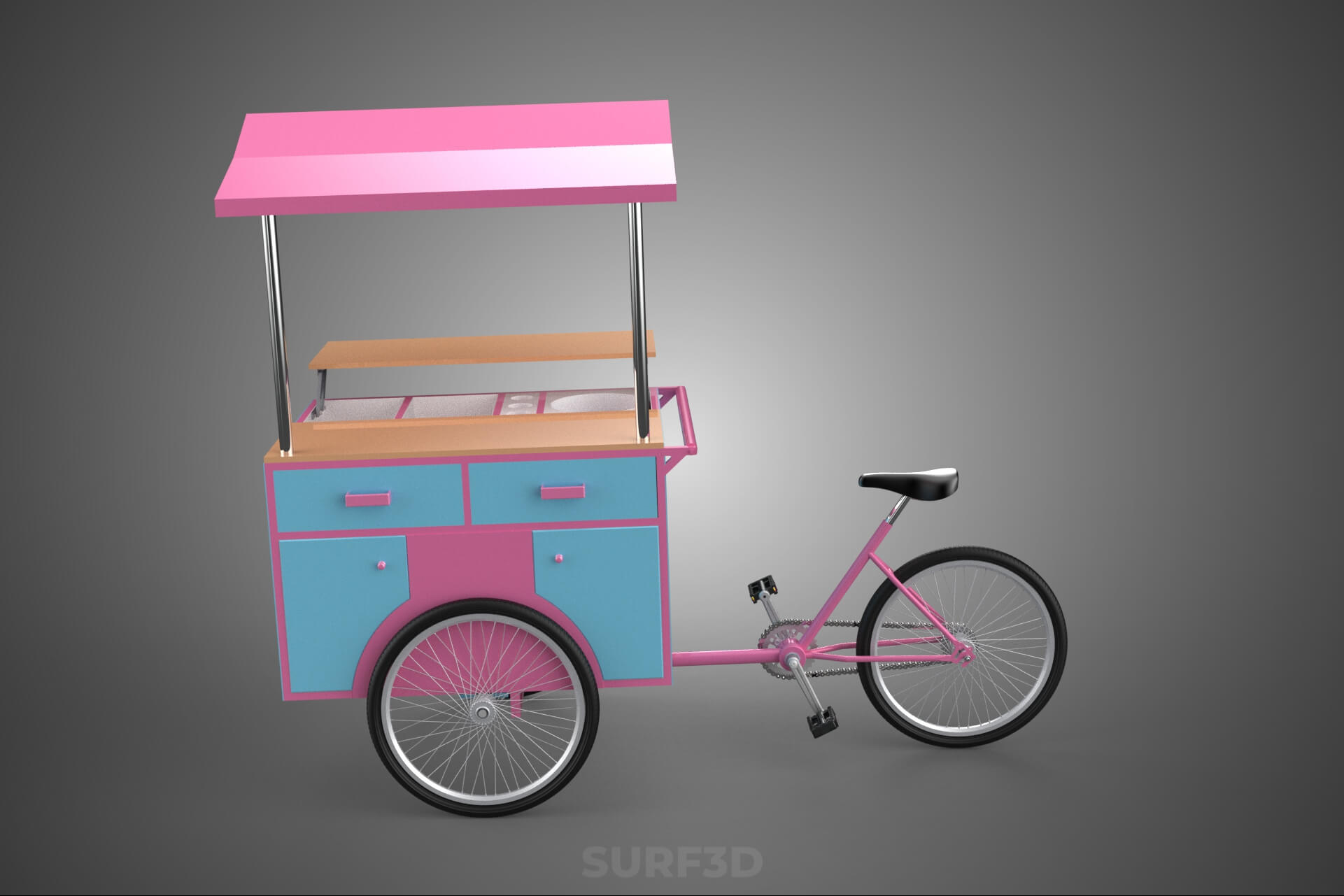 Mobile Ice Cream Bicycle Bike Tricycle Cart Street Vending 3D Model