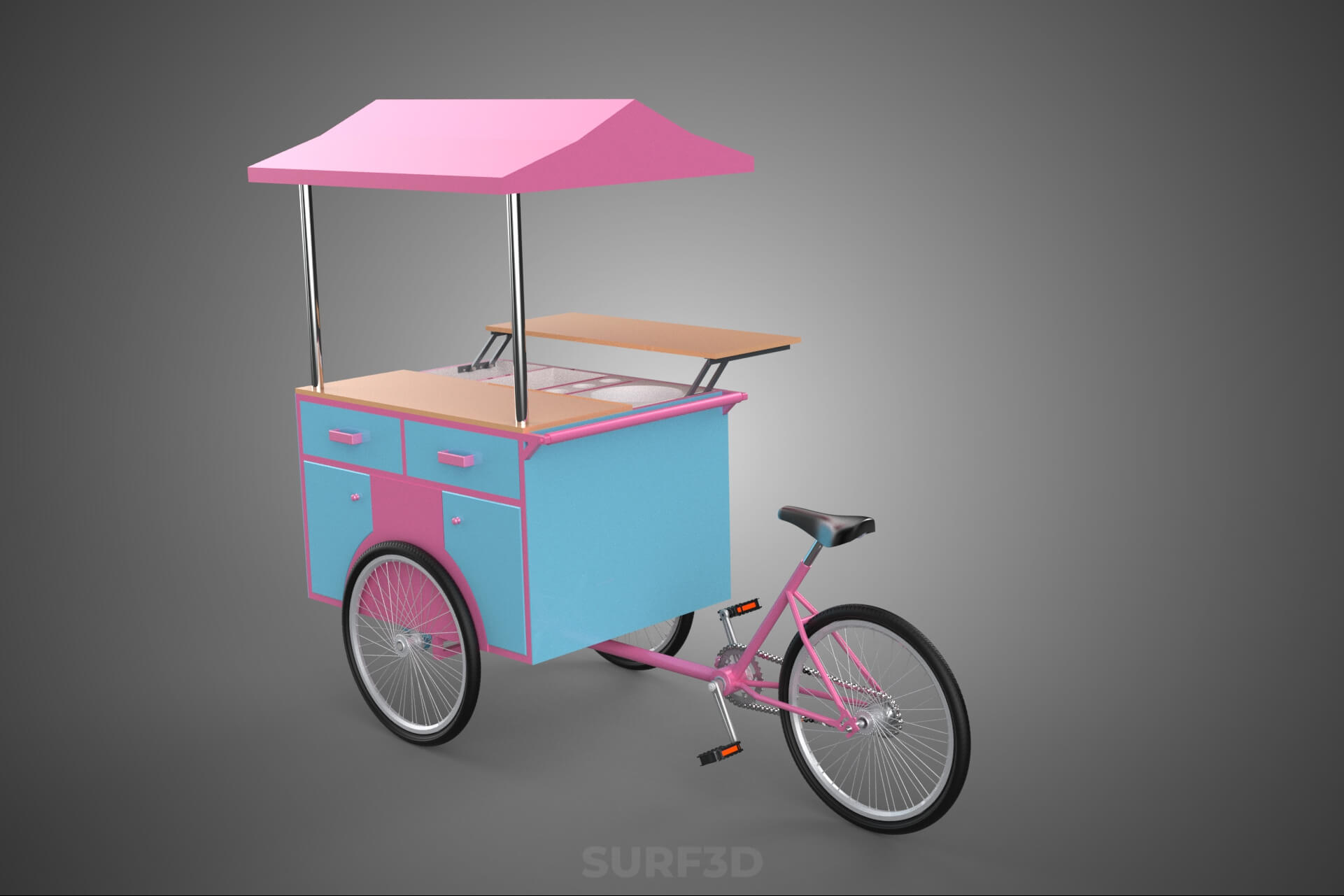 Mobile Ice Cream Bicycle Bike Tricycle Cart Street Vending 3D Model