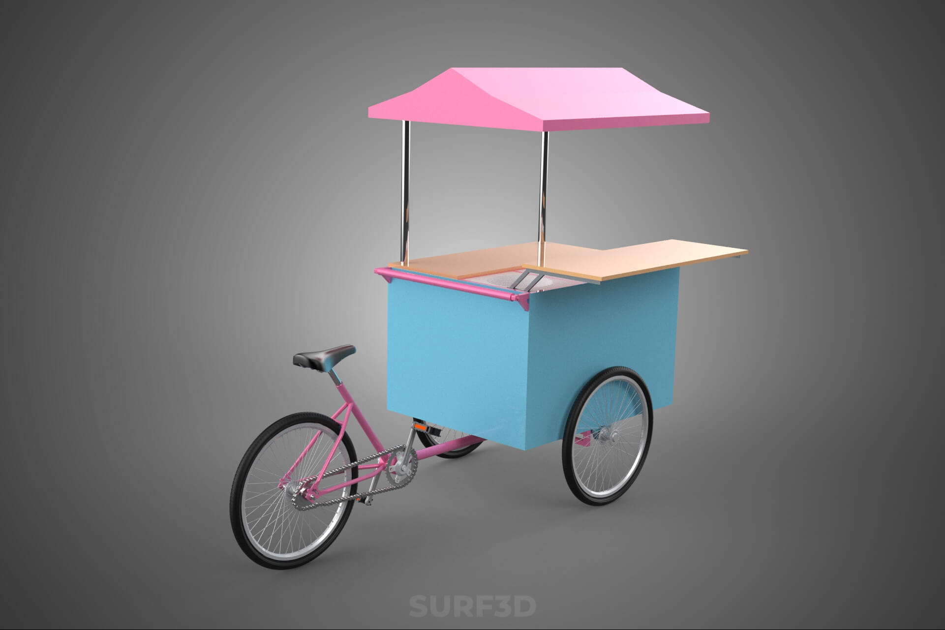 Mobile Ice Cream Bicycle Bike Tricycle Cart Street Vending 3D Model