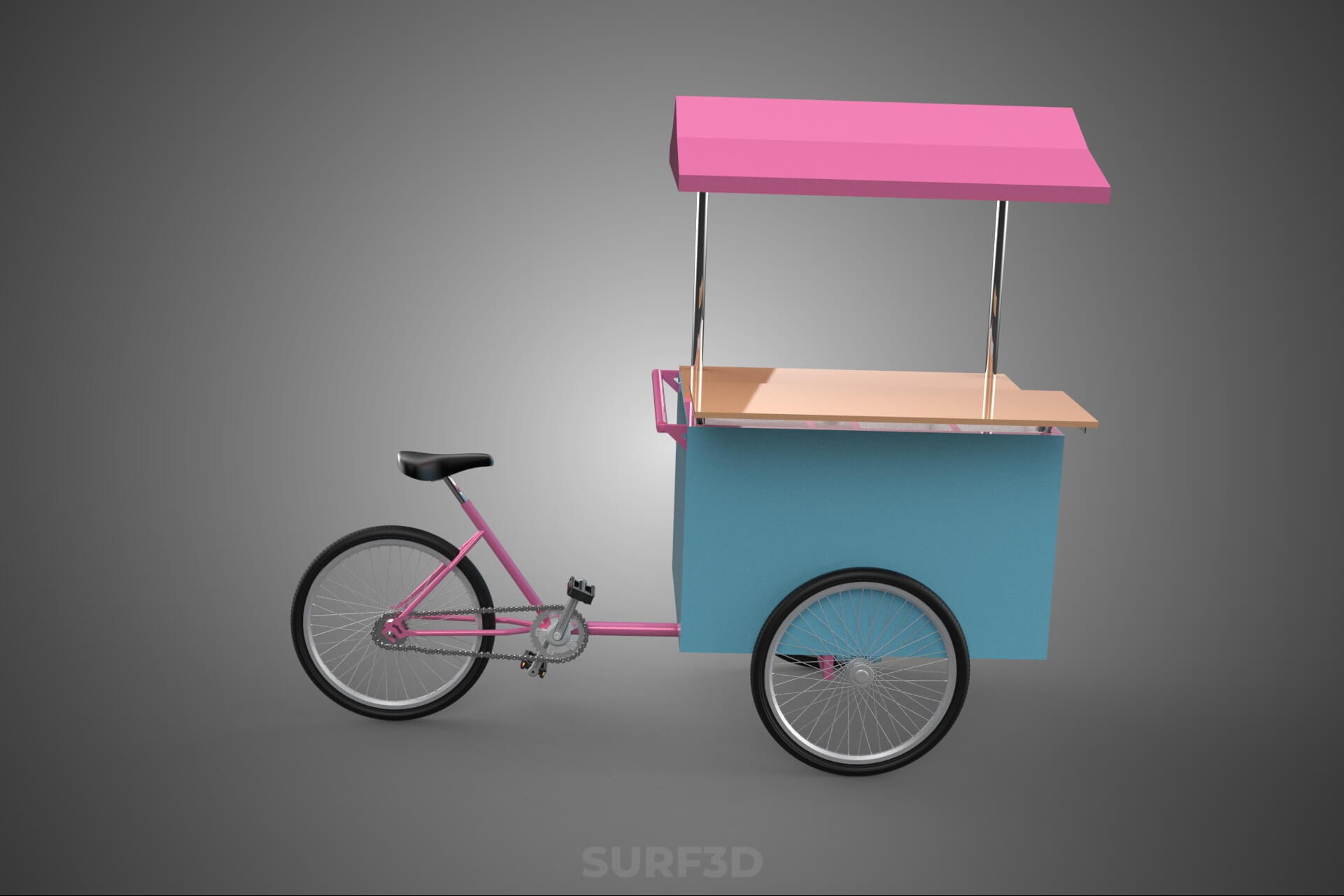 Mobile Ice Cream Bicycle Bike Tricycle Cart Street Vending 3D Model