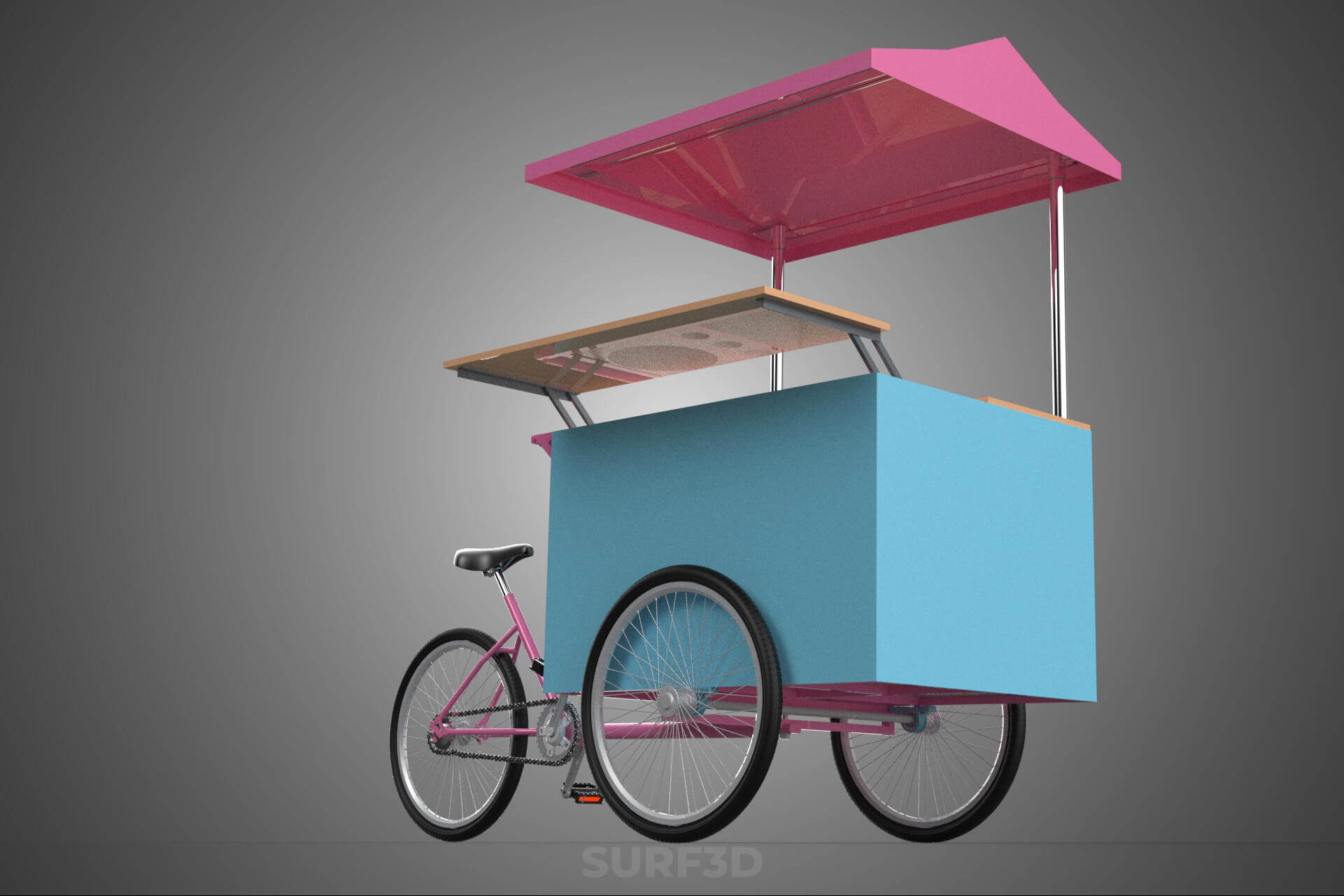 Mobile Ice Cream Bicycle Bike Tricycle Cart Street Vending 3D Model