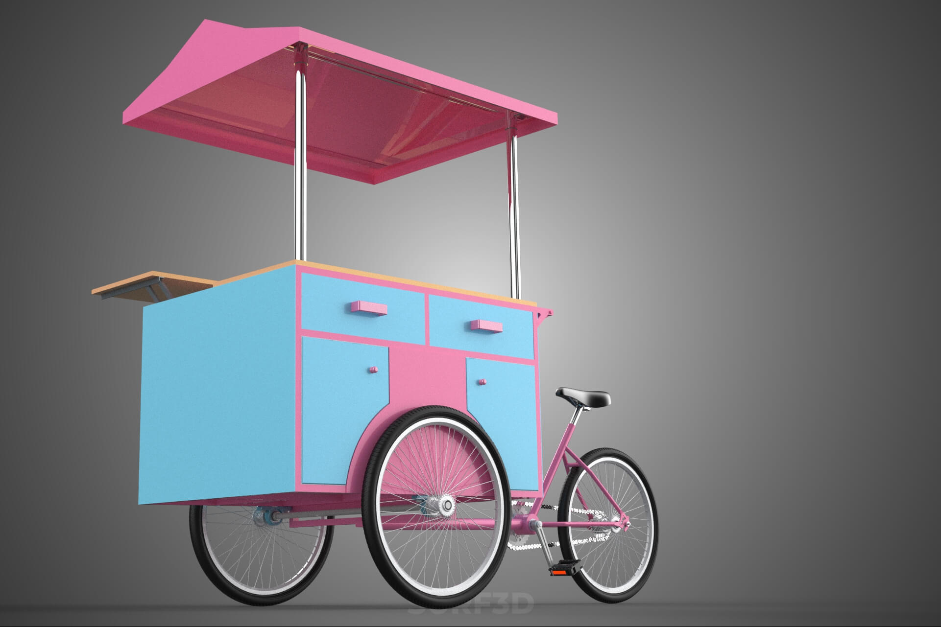 Mobile Ice Cream Bicycle Bike Tricycle Cart Street Vending 3D Model