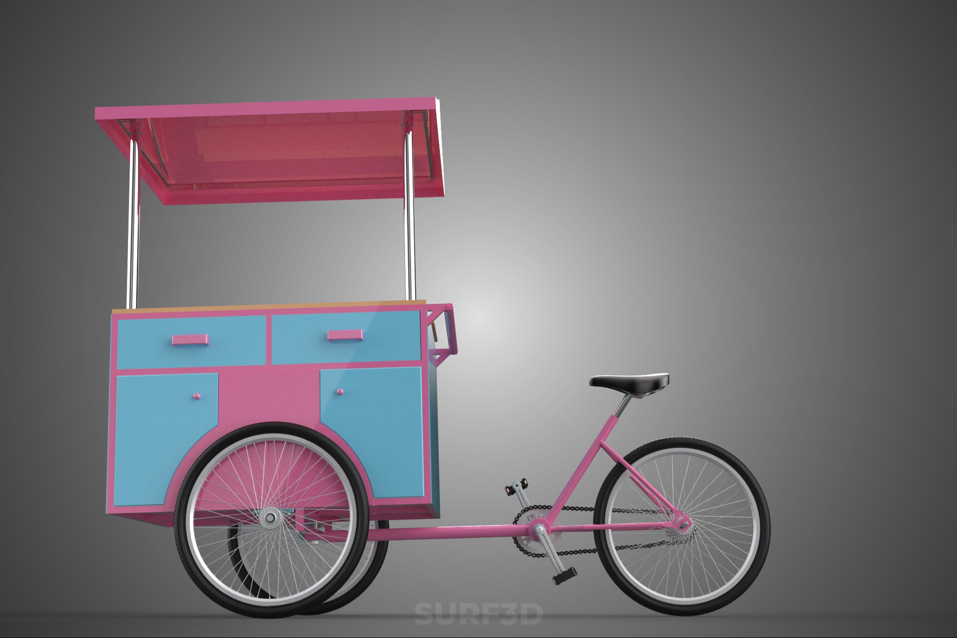 Mobile Ice Cream Bicycle Bike Tricycle Cart Street Vending 3D Model